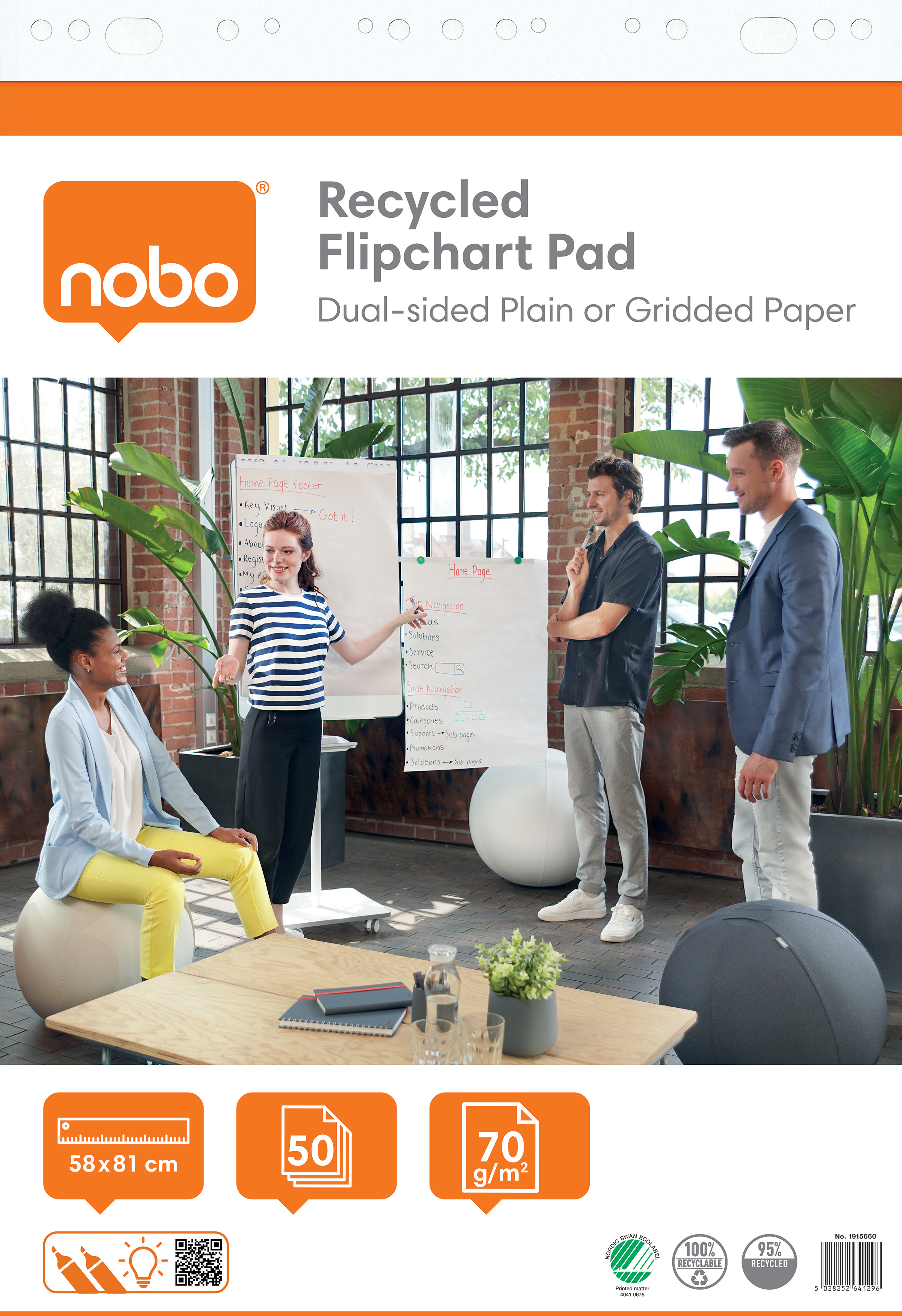 2 x Nobo Flipchartblock 58x81cm 50 Blatt blanko/kariert flach