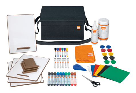 Whiteboard-Zubehörtasche Nobo, mit Inhalt, magnetischer Deckel, zusammenklappbar, bis 8 kg, B 299 x T 355 x H 230 mm, Recyclingstoff, anthrazitgrau