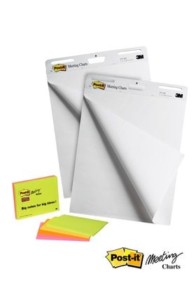 Post-it® Haftnotizen Super Sticky Meeting Charts 559, 635 x 762 mm, 60 Blatt, weiß, blanko + GRATIS Post-it® Haftnotizen