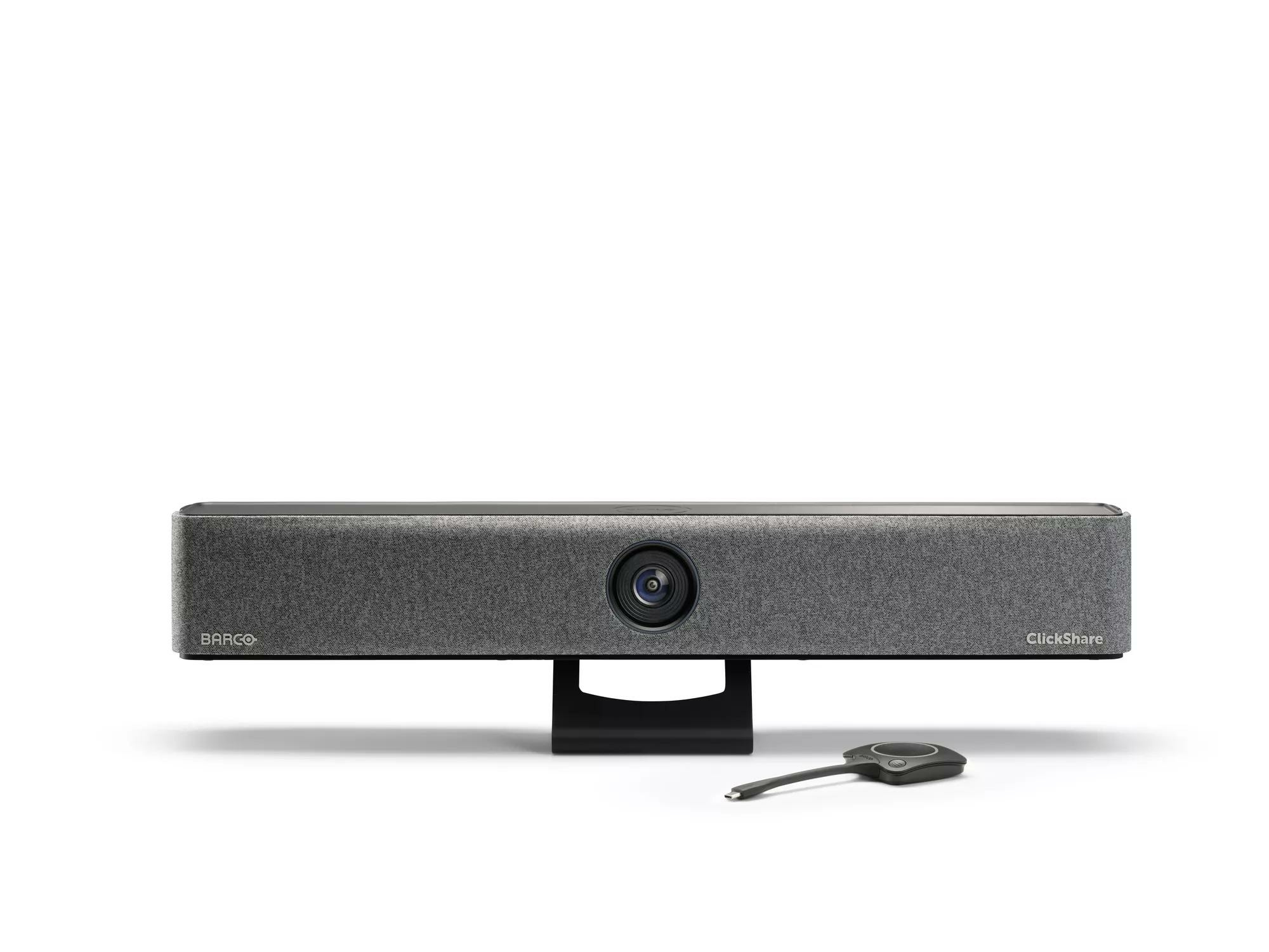 Videobar Barco ClickShare Bar Core, für kleine bis mittelgroße Räume, 3840 x 2160 px, 2 x 10 W, USB/LAN/WLAN, mit 1 ClickShare Button, schwarz