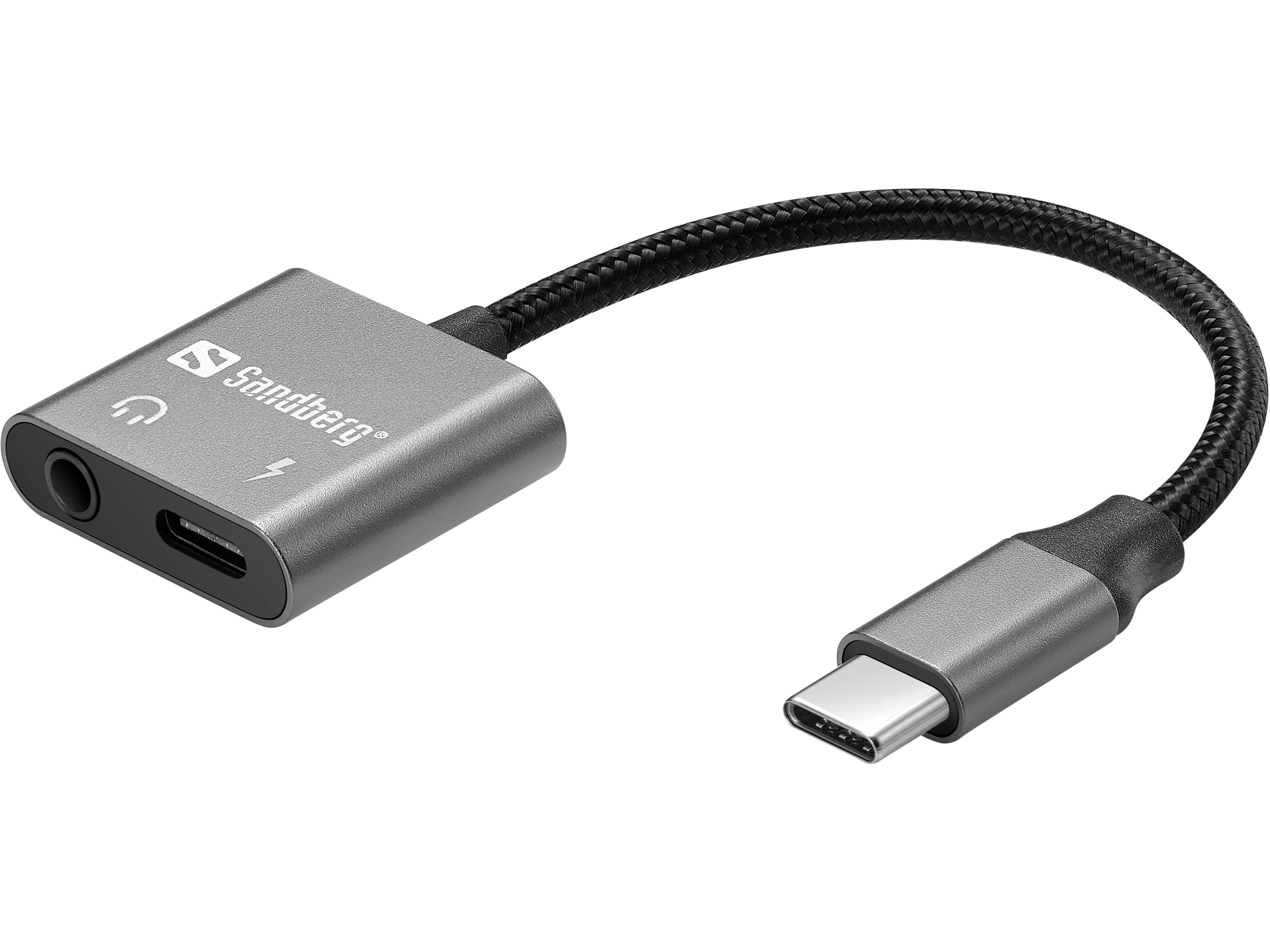 Sandberg - USB-C zu Kopfhöreranschluss / Ladeadapter - 24 pin USB-C männlich zu 24 pin USB-C, Mini-Stecker weiblich - USB-Stromversorgung (65 W) (136-67)