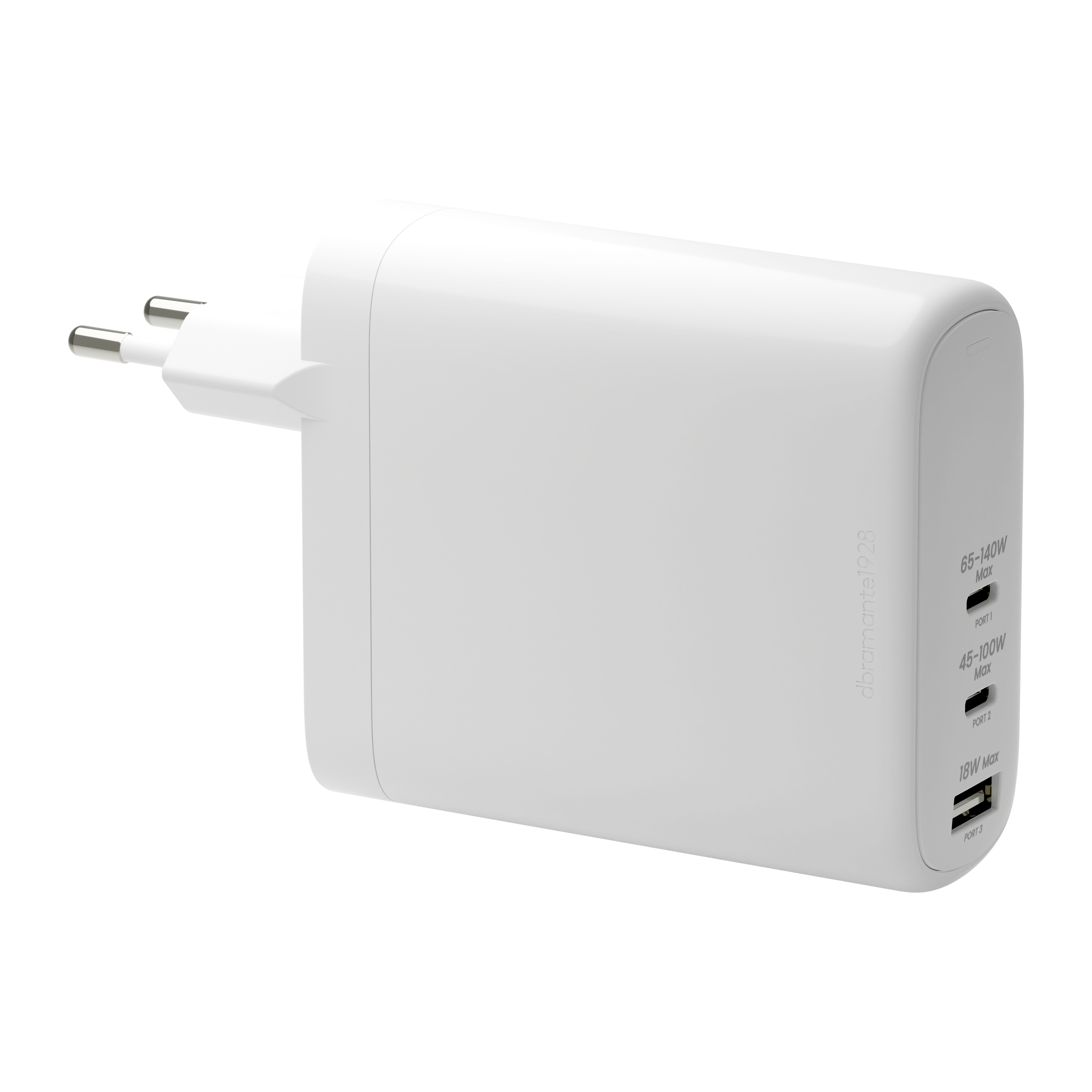 dbramante1928 re-charge - Netzteil - 140 Watt - Power Delivery 3.1 - 3 Ausgabeanschlussstellen (USB-C, USB) - weiß - Europa (CI140EUWH7101)