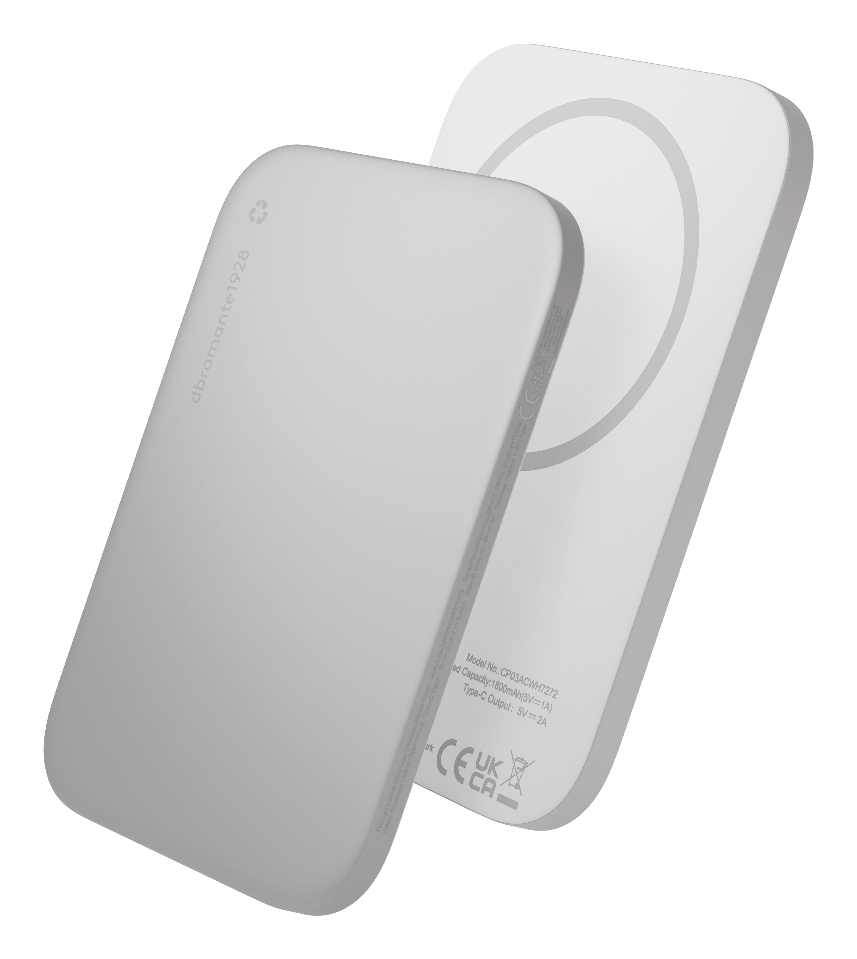 dbramante1928 re-charge - Induktive Power Bank - ultra slim, Qi1.3 - 3000 mAh - 10 watt (USB-C) - auf Kabel: USB-C - weiß (CP03ACWH7272)