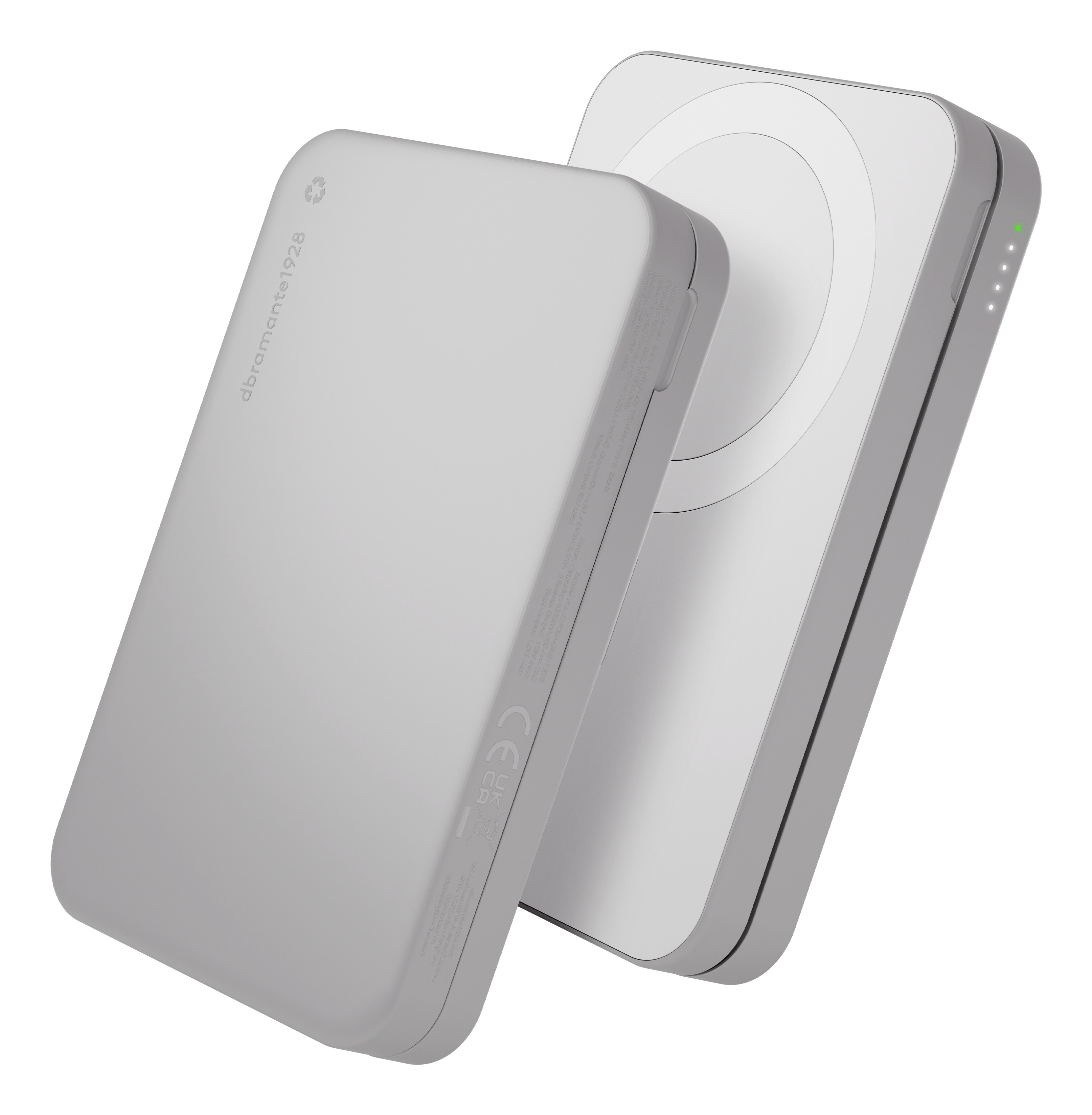 dbramante1928 re-charge - Induktive Power Bank - 3-in-1, Qi3 - 8000 mAh - 20 watt (USB-C) - auf Kabel: USB-C - weiß (CP08ACWH7275)