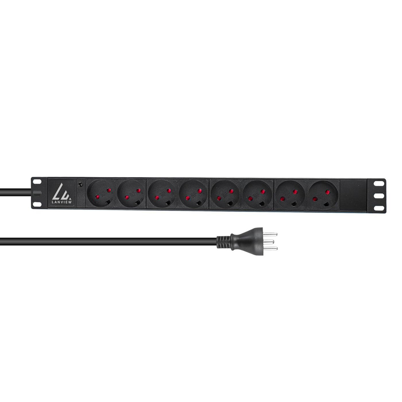 Lanview LVR-2MDK-LIC-DK8. PDU-Typen: Standard, Rack-Kapazität: 1U, Typ: Einphasig. Anzahl der AC-Ausgänge: 8 AC-Ausgänge, AC-Steckertypen: Typ K, Stecker: Typ K. LED-Anzeigen: Leistung, Kabellänge: 2 m. Nominale Eingang Spannung: 230 V, Stromstärke (