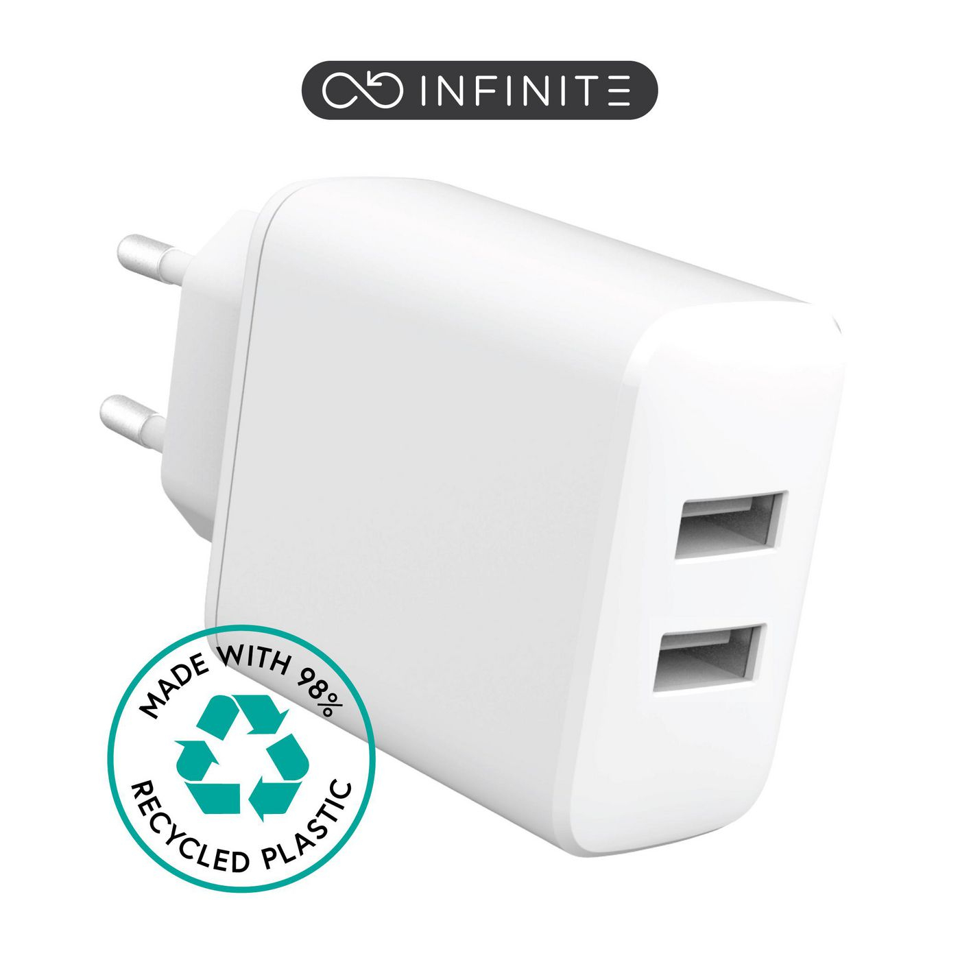 eSTUFF INFINITE - Netzteil - 100 % recycelter Kunststoff - 24 Watt - 2,4 A - 2 Ausgabeanschlussstellen (USB) - weiß (ES637005)