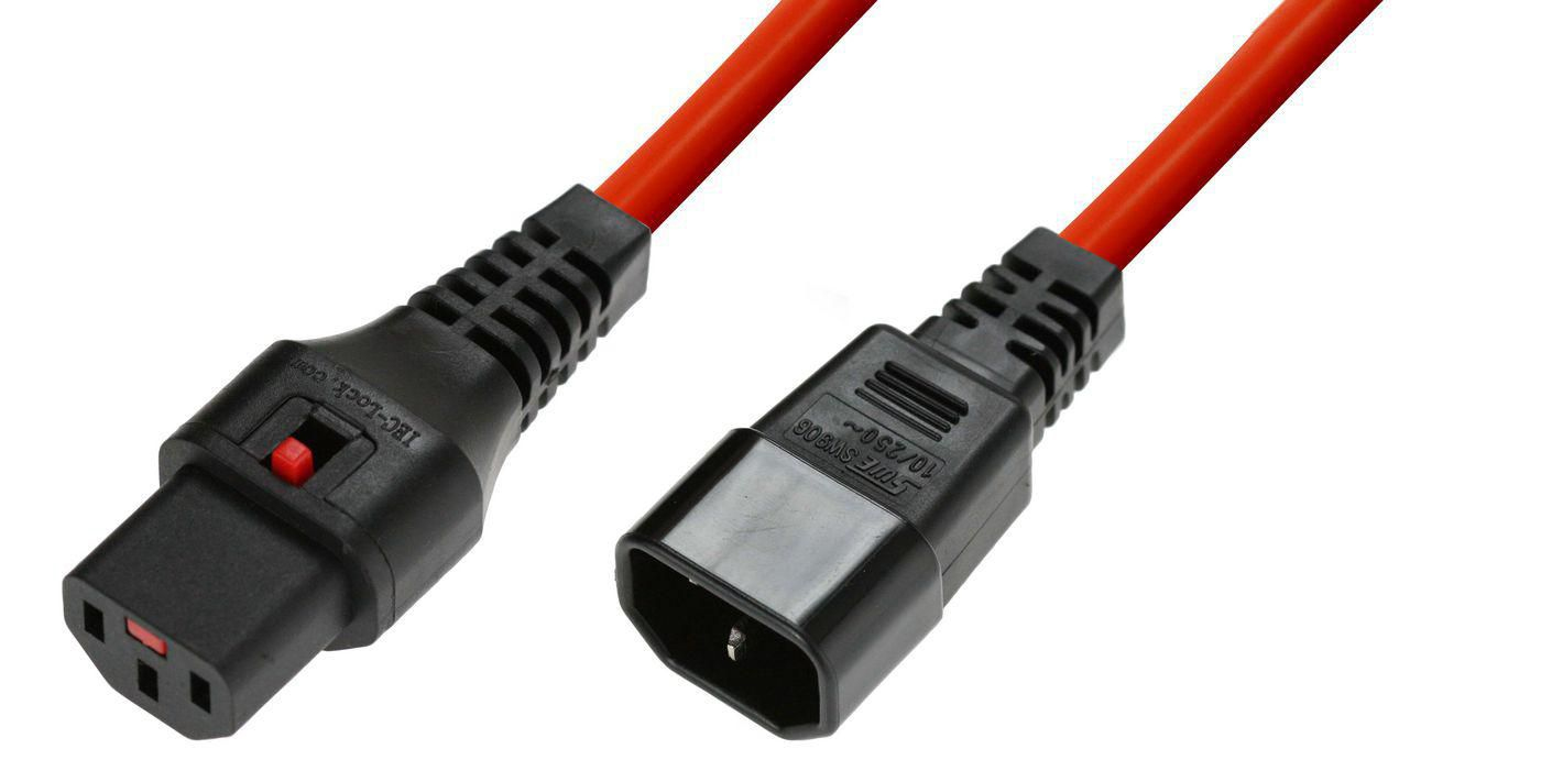 MicroConnect Powercord C13 IEC Lock - C14 Red 2.5m PC1411 (MC-C13C14LOCK-2.5MR)