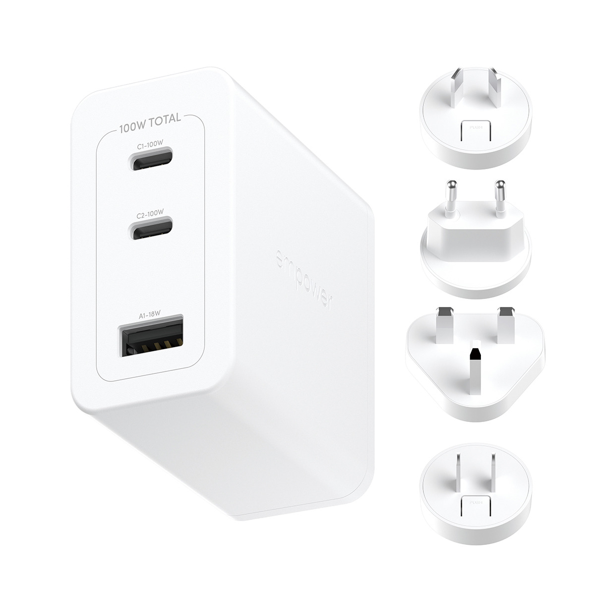 PanzerGlass empower Turbo 100W World Travel Adaptor 2xUSB-C+USB-A/whit