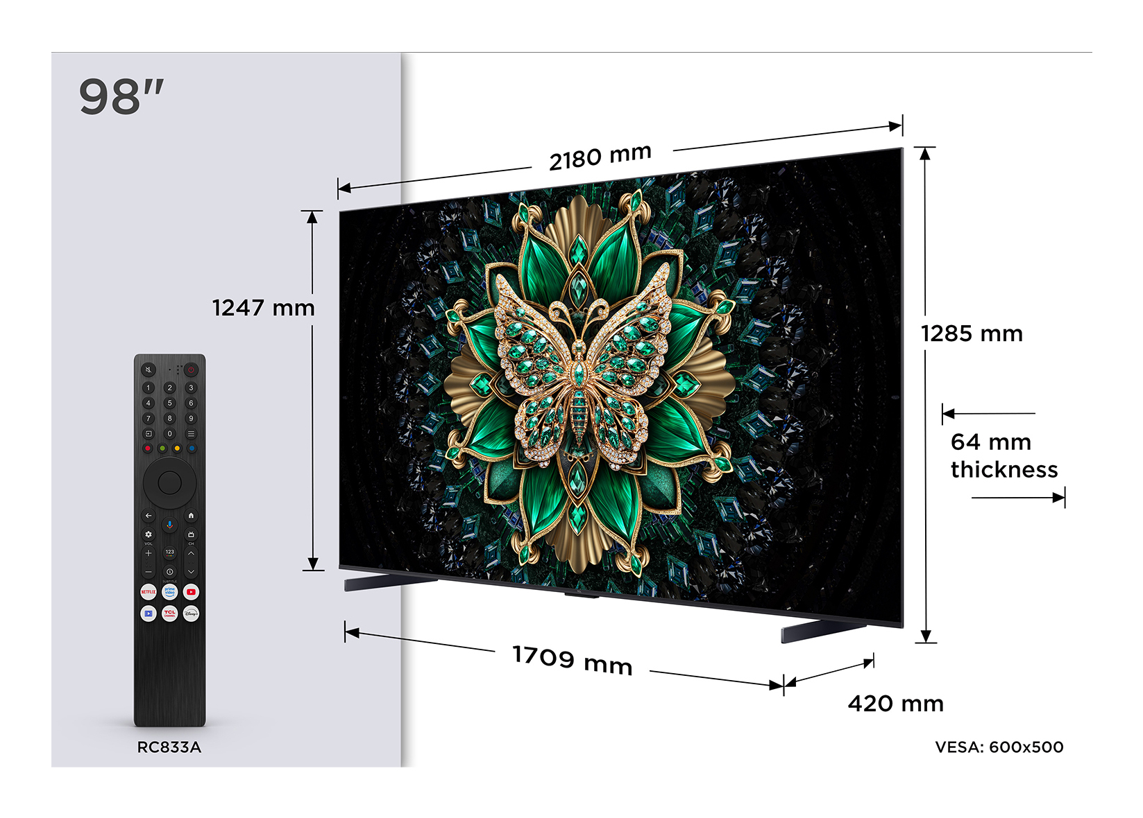 98C69K 248 cm (98") QD-Mini LED-TV brushed metal, 4K Ultra HD, Smart-TV, 120 Hz, DVB-T2/DVB-C/DVB-S2, Sprachsteuerung
