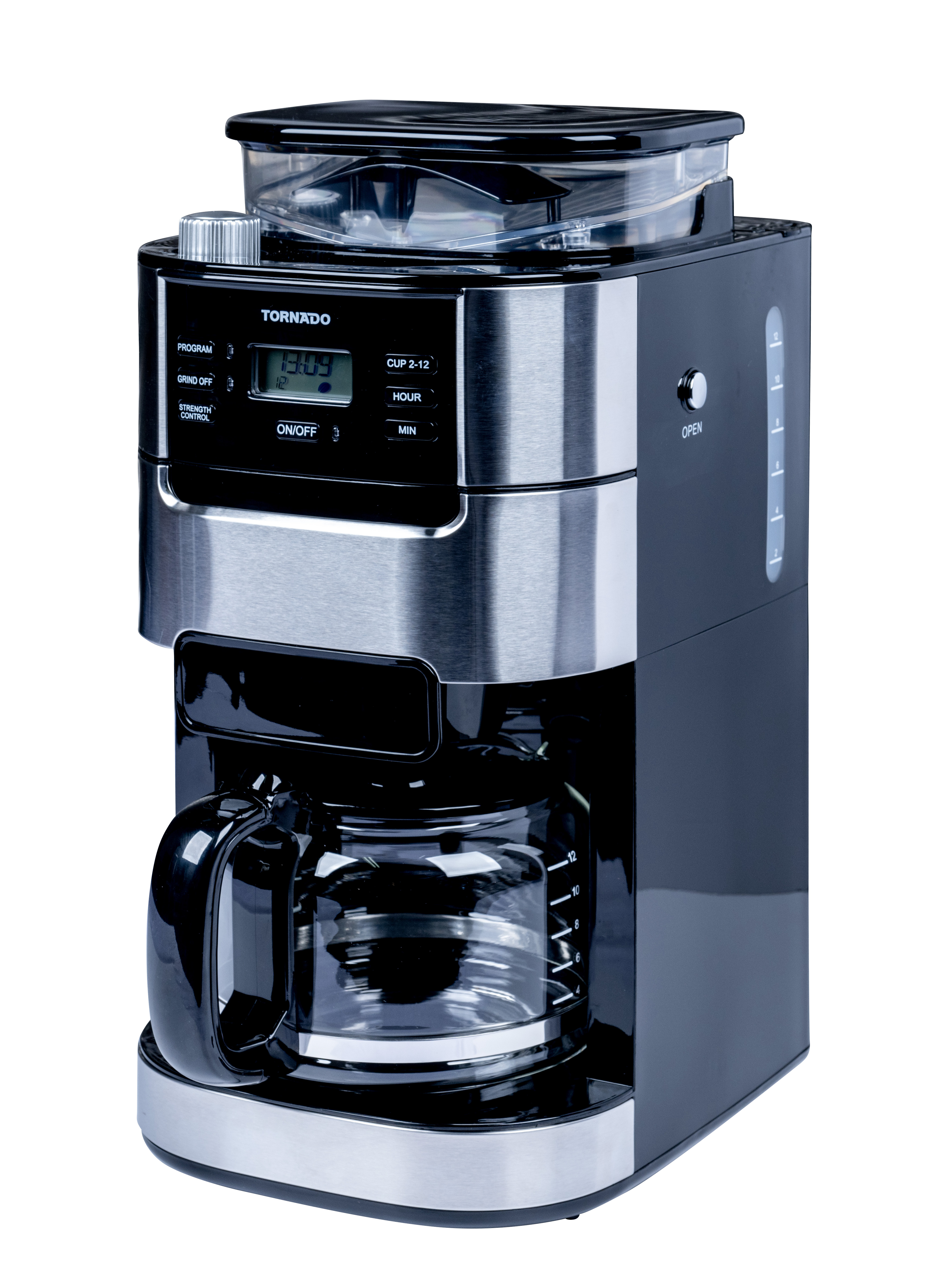 Tornado TCM1025A-GS - Filterkaffeemaschine mit integriertem Mahlwerk, 200 g Bohnenkapazität und 1,5-Liter-Wassertank für bis zu 12 Tassen aromatischen Kaffee