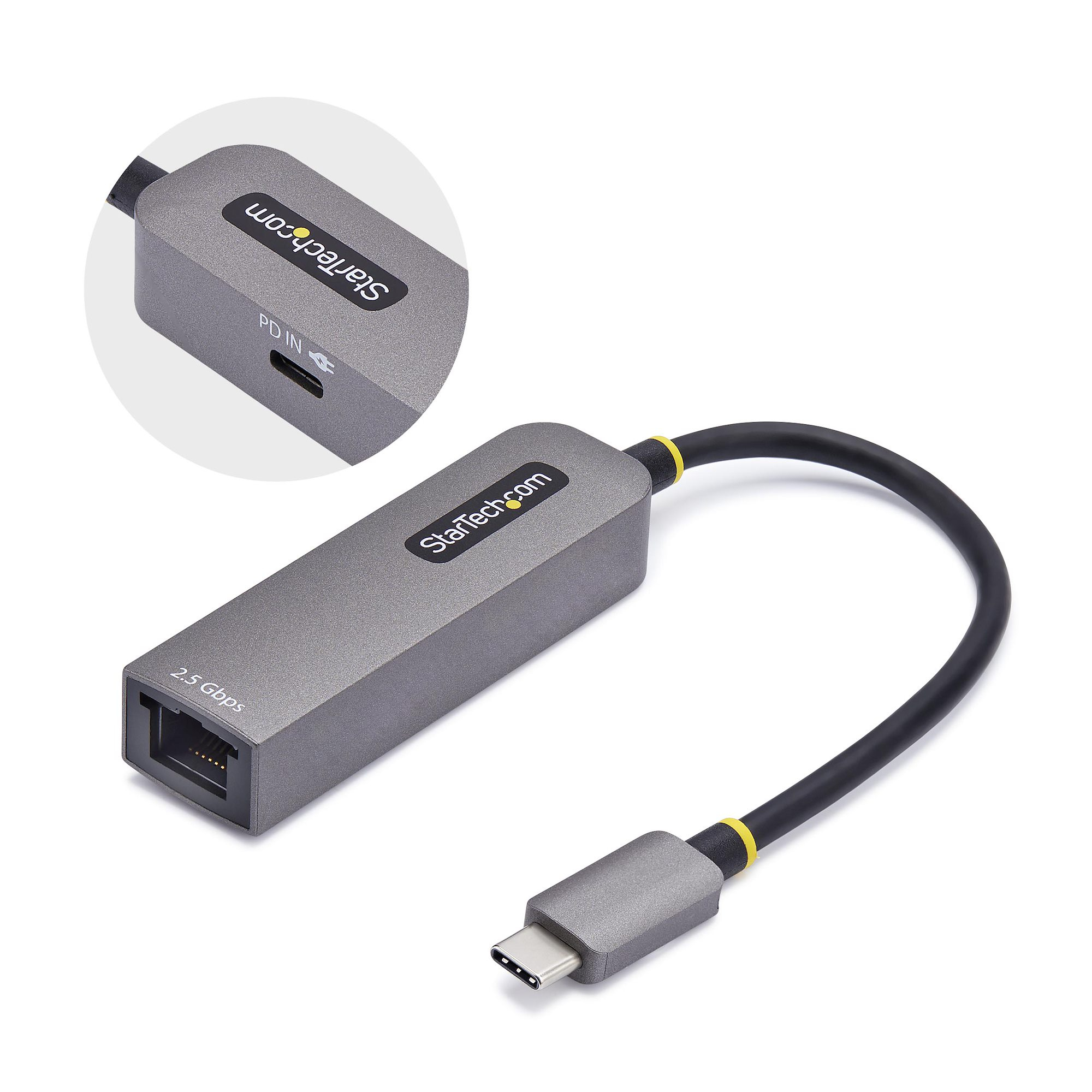 StarTech.com 2.5GbE USB-C to Ethernet Adapter - Netzwerkadapter - USB-C 3.2 Gen 1 / Thunderbolt 3 - 10M/100M/1G/2,5 Gigabit Ethernet + USB-C 3.2 Gen 1 - Space-grau (2GPD3-USB-C-ETHERNET) (geöffnet)