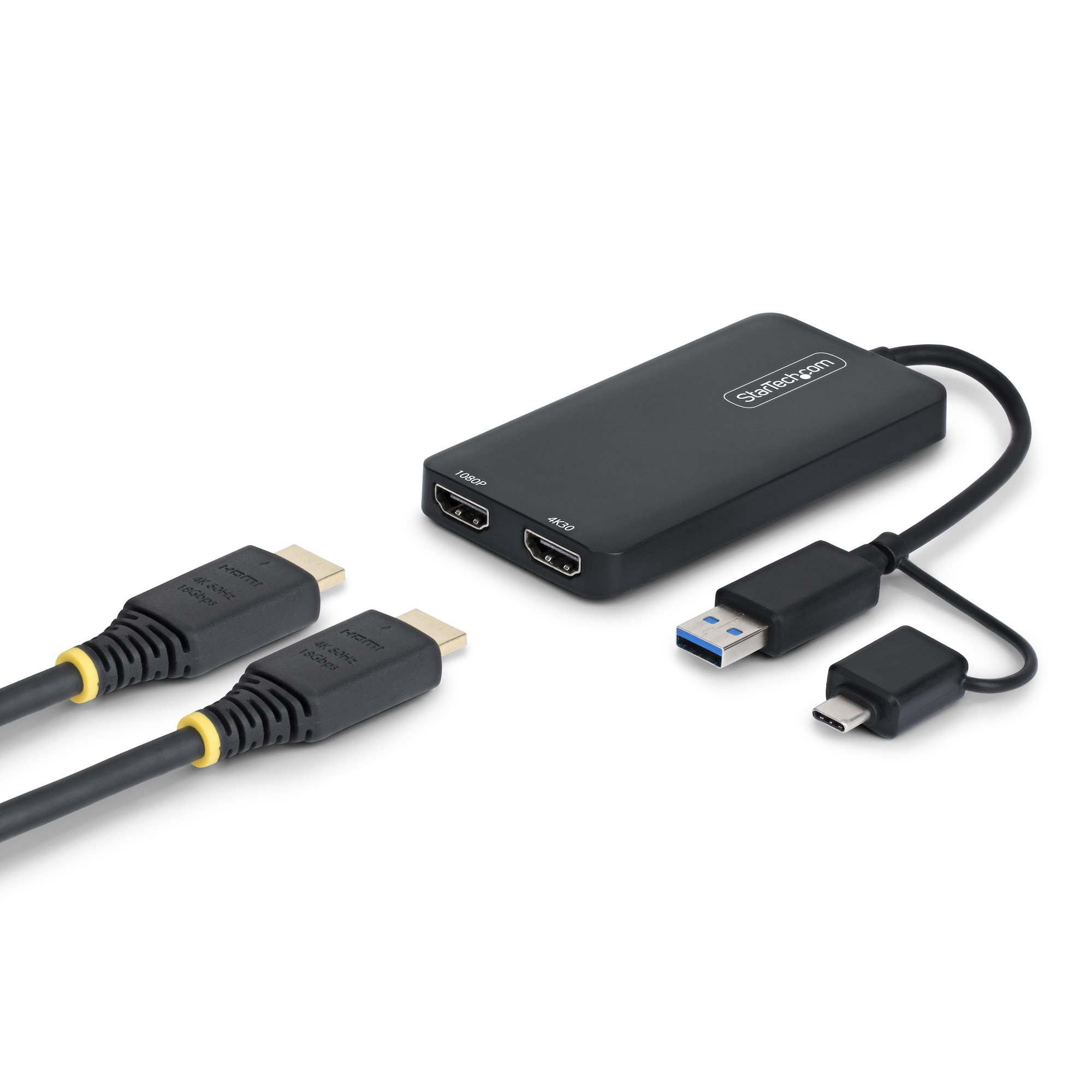 STARTECH.COM USB 3.0 Dual Monitor Adapter 1x 4K30 1x 1080p Win macOS USB-C USB4 TB Dongle USB auf 2x HDMI Videoadapter 11cm Kabel (107B-USB-HDMI-2)