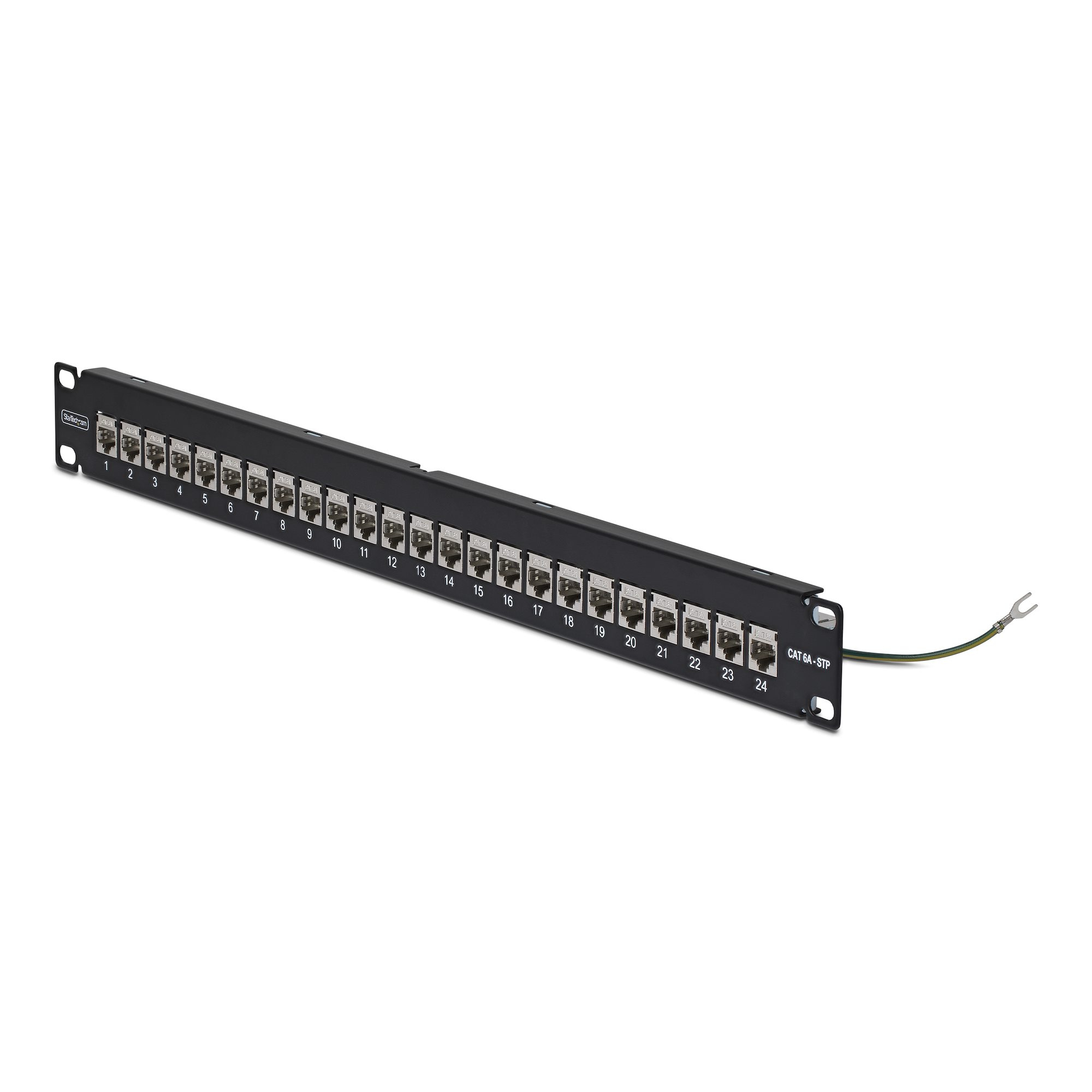 STARTECH.COM 24 Port 1U Feed Through Patch Panel with Cable Management Bar Rackmount Shielded Cat6a Ethernet Patch Panel with RJ45 (C6APANELSTP241UFT)