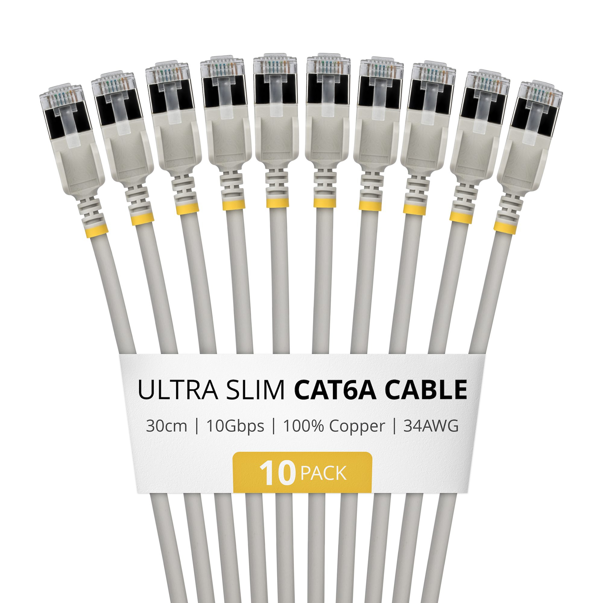 STARTECH 30CM ULTRA SLIM CAT6A 10 PACK . (6ASTP34GRS30CM10PK)