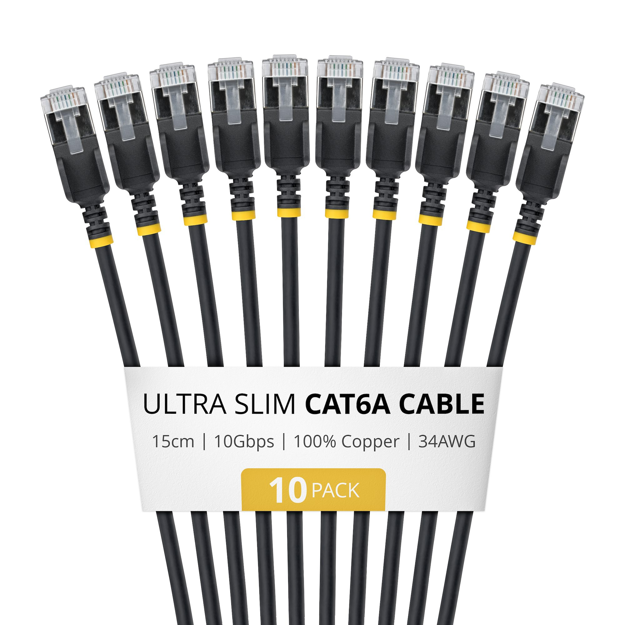 STARTECH 15CM ULTRA SLIM CAT6A 10 PACK . (6ASTP34BKS15CM10PK)