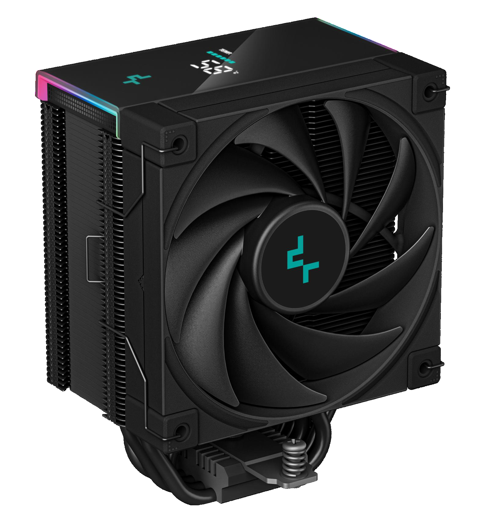DeepCool AK500S Digital. Typ: Luftkühlung, Lüfterdurchmesser: 12 cm, Maximaler Luftstrom: 68,99 cfm, Maximum Luftdruck: 2,19 mmH2O. Breite: 96 mm, Tiefe: 125 mm, Höhe: 160 mm. Produktfarbe: Schwarz (R-AK500S-BKADMN-G)