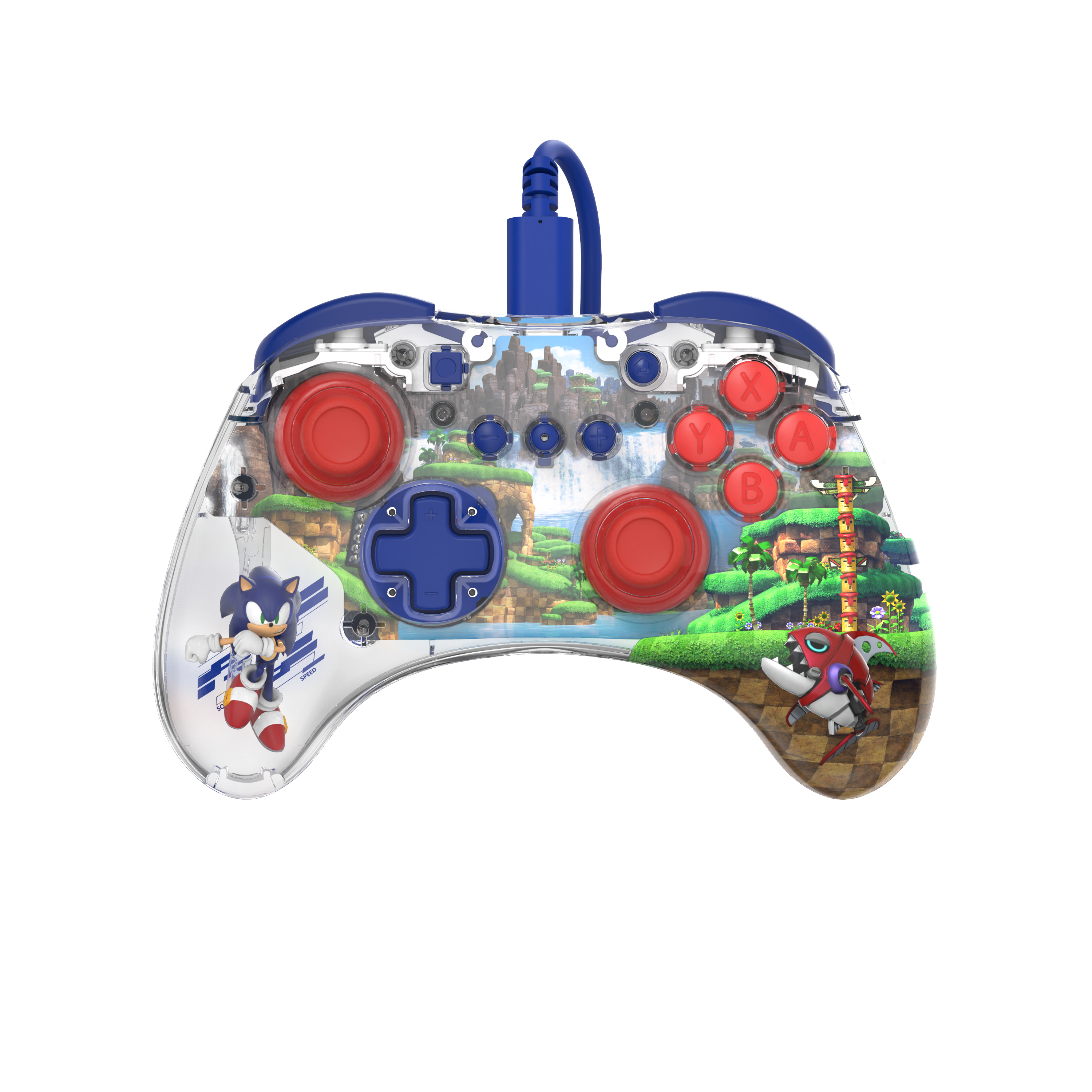 Nintendo Switch - Wired Pro Controller #LED Light-up Sonic transparent [PDP] (OVP beschädigt) (gebraucht) NEUWERTIG