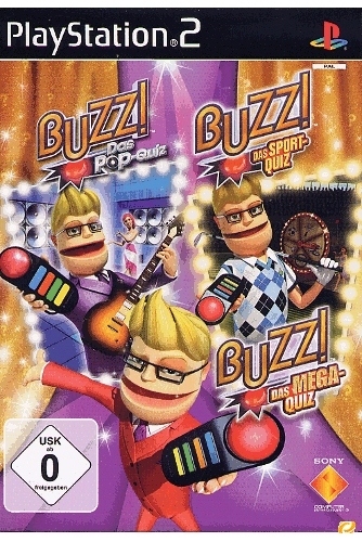 PS2 - Buzz! Pack: Pop Quiz + Sports Quiz + Mega Quiz + Buzzer (mit OVP) (OVP beschädigt) (gebraucht)