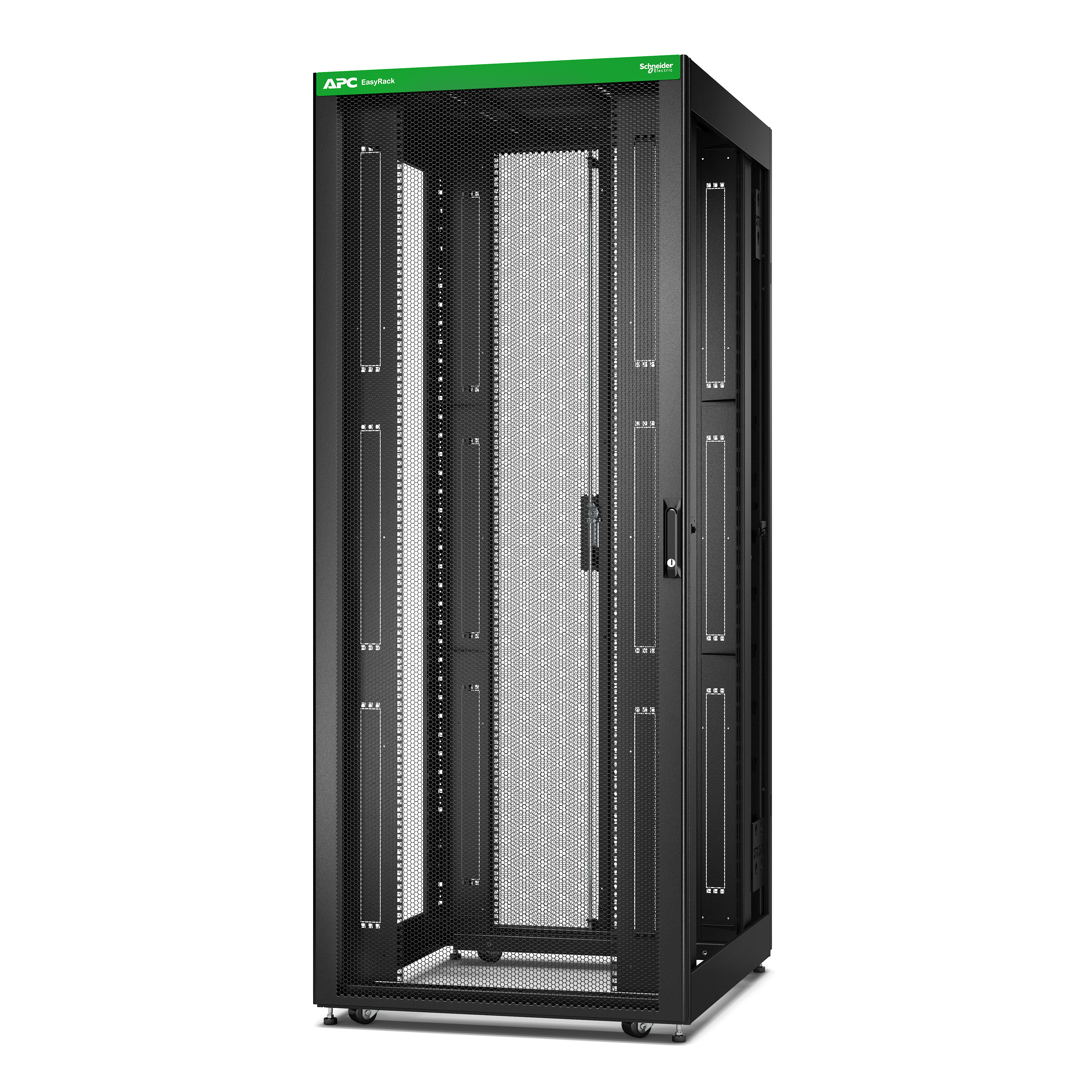 APC Easy Rack 800mm/42HE/1000mm mit Dach, Rollen, Füßen und 4 Halterungen, ohne Seitenteile, Boden, schwarz (ER8200)