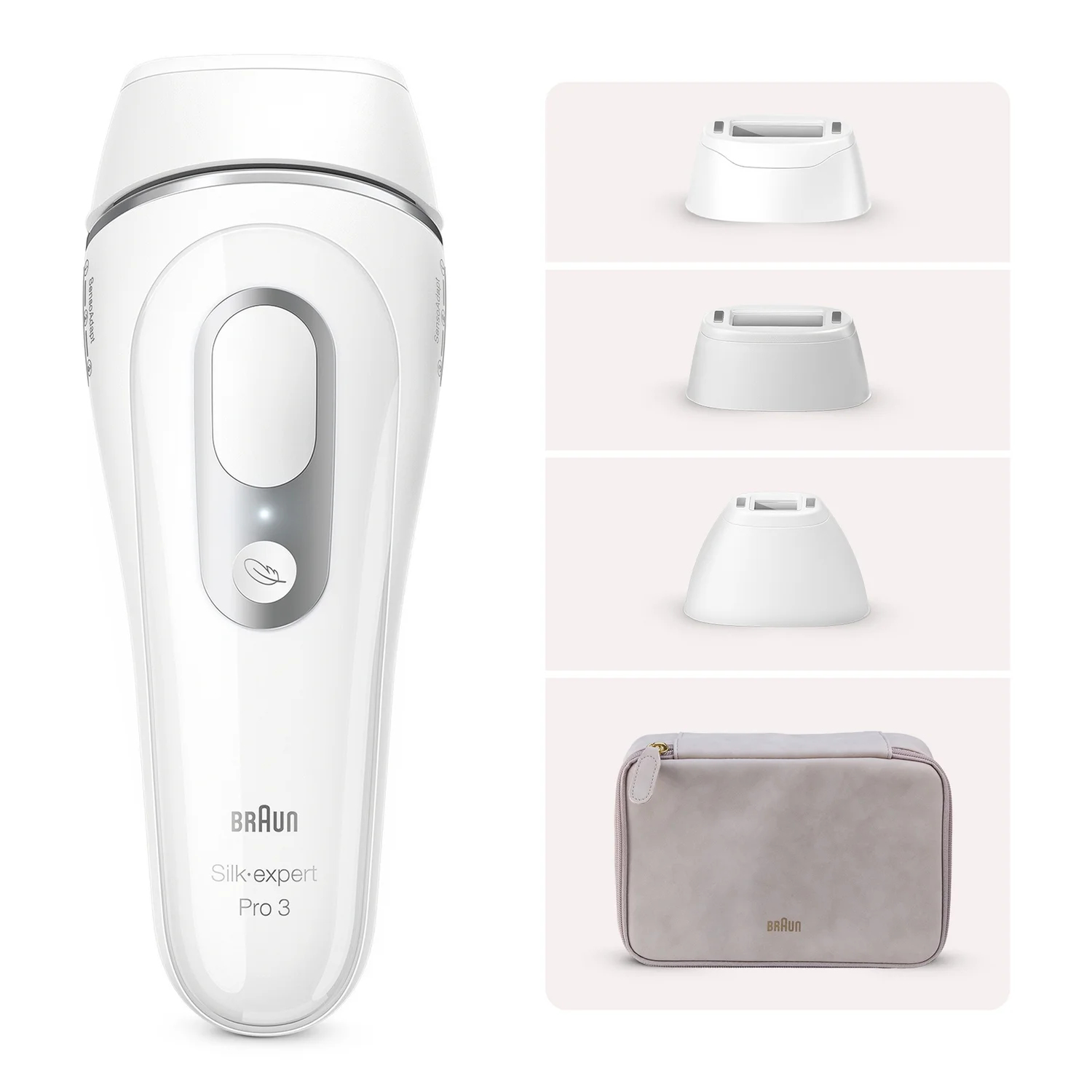 BRAUN IPL Haarentferner IPL Silk·expert Pro 3 PL3230 (SkinPro 2.0 (SensoAdaptTM), automatische Hautton-Anpassung, bis zu 100 Lichtimpulse pro Minute, Sensitiv-Modus, Aufbewahrungstasche, Standard-, Präzisions- und breiter Aufsatz)