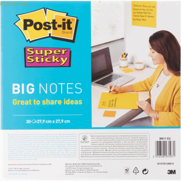 Post-it® Super Sticky Big Notes BN11-EU, 279 x 279 mm, 30 Blatt, gelb
