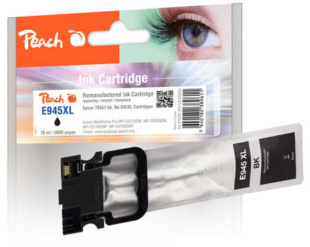 Peach E944/945/946 Druckerpatrone XL bk ersetzt Epson T9451, No. 945XLBK, C13T945140 für z.B. Epson WorkForce Pro WFC 5210 DW (wiederaufbereitet)