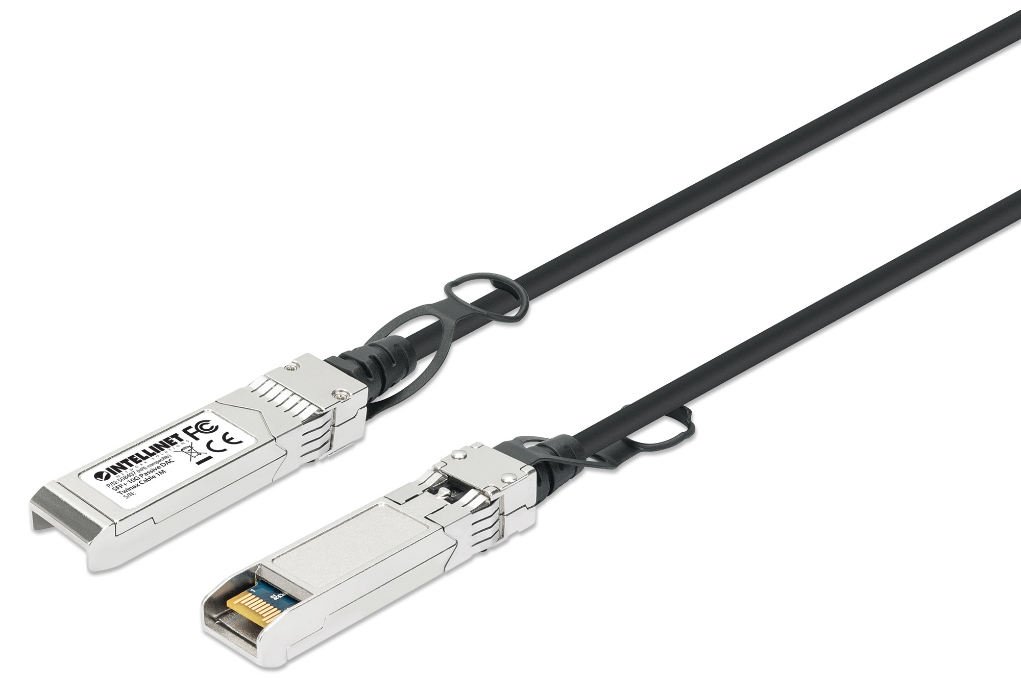 Intellinet - 10GBase Direktanschlusskabel - SFP+ (M) zu SFP+ (M) - 1 m - twinaxial - passiv, geringe Latenz, 10 Gigabit Ethernet, bis zu 10 Gbps Datentransferrate - Schwarz