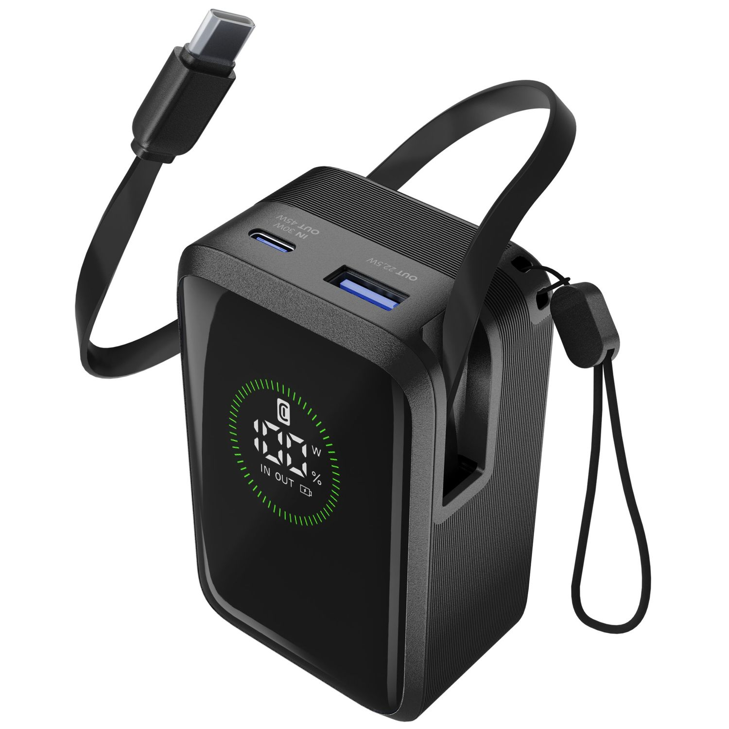 Cellularline ROLLER 10000 sw Powerbank 45W,int.USB-C-Kabel,USB-A/-C,Display 1 (61437)