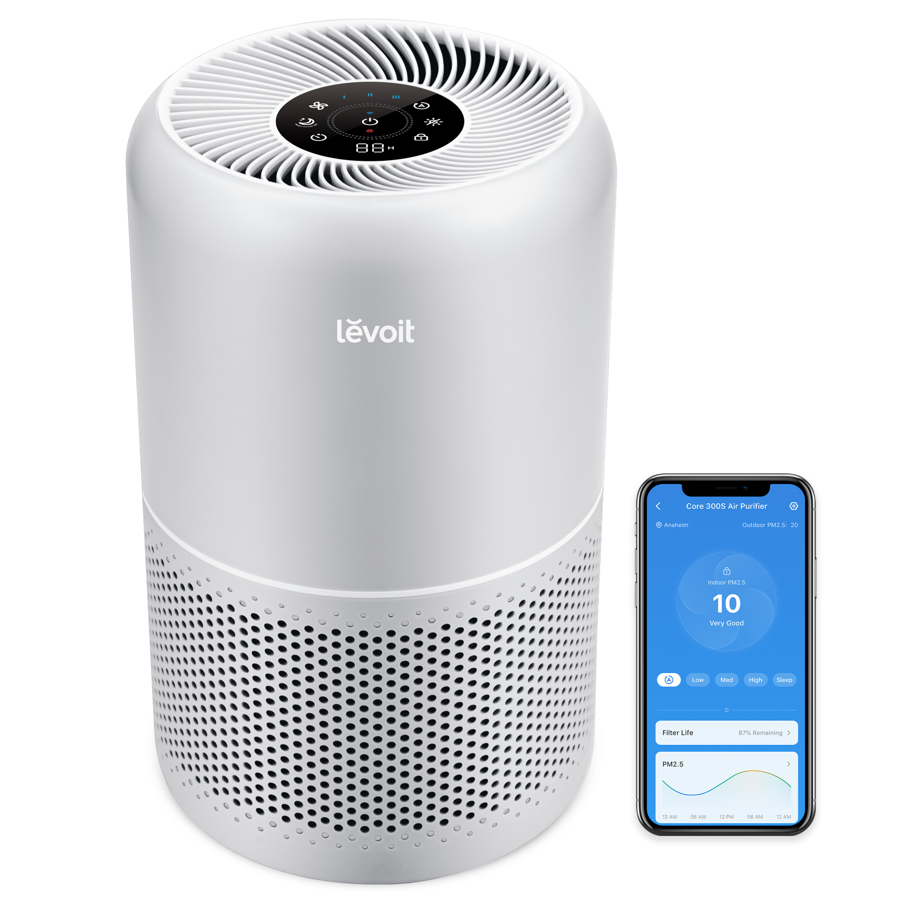 levoit LAP-C302S-AEUR Core 300S Pro Smart True HEPA Luftreiniger (CADR: 240 m³/h, Wirkungsbereich 50 m², HEPA-Filterung mit einer Filtrationseffizienz von 99,97 % bei Partikeln mit einer Größe von 0,3 Mikrometern, Laser-Staub-Sensoren, Smarte Steueru