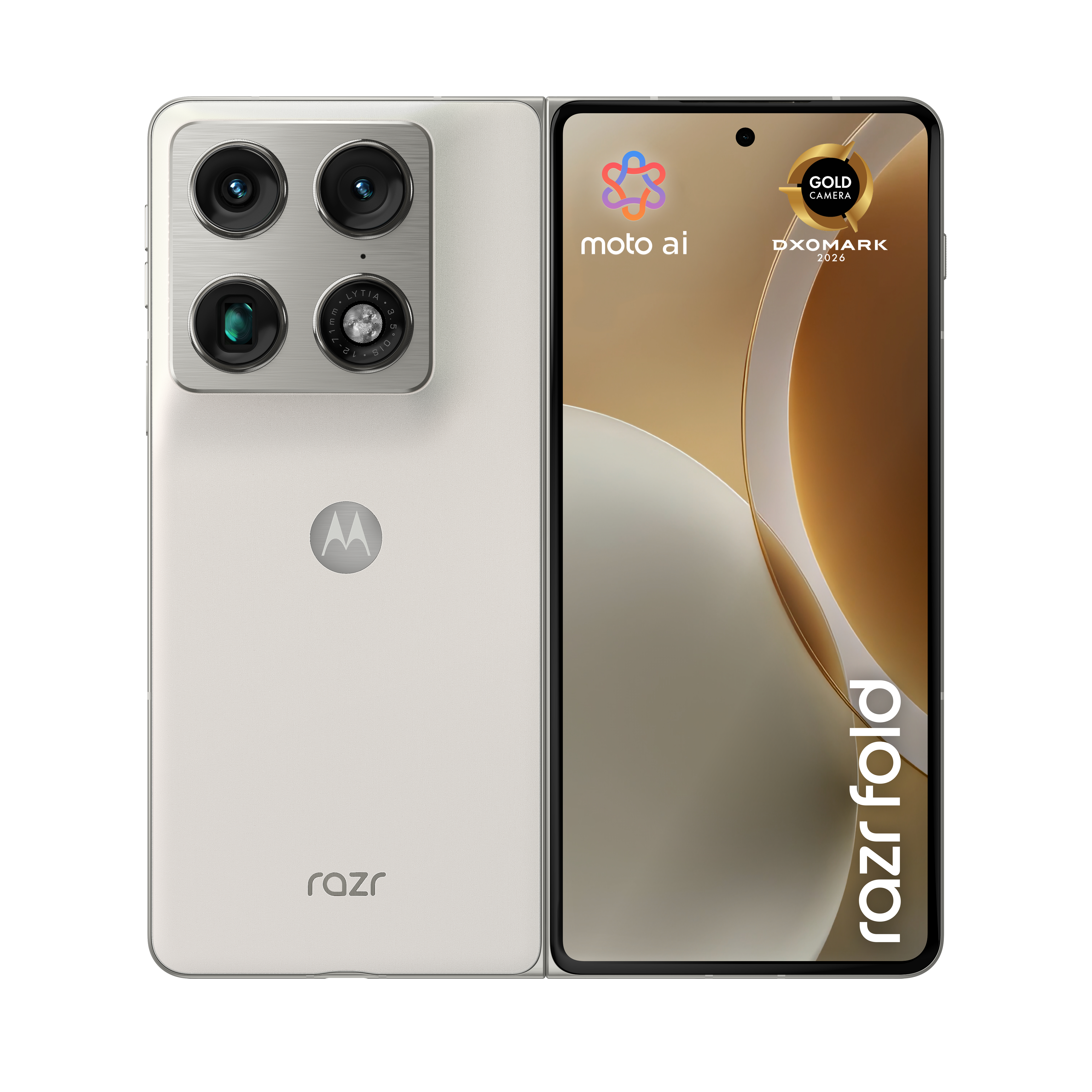 Motorola razr fold 16GB + 512GB PANTONE® Lily White Smartphone (8,09 Zoll, 50 MP, Triple-Kamera, 6.000-mAh, Octa-Core, Fingerabdrucksensor, Gesichtserkennung, faltbar, Weiß)