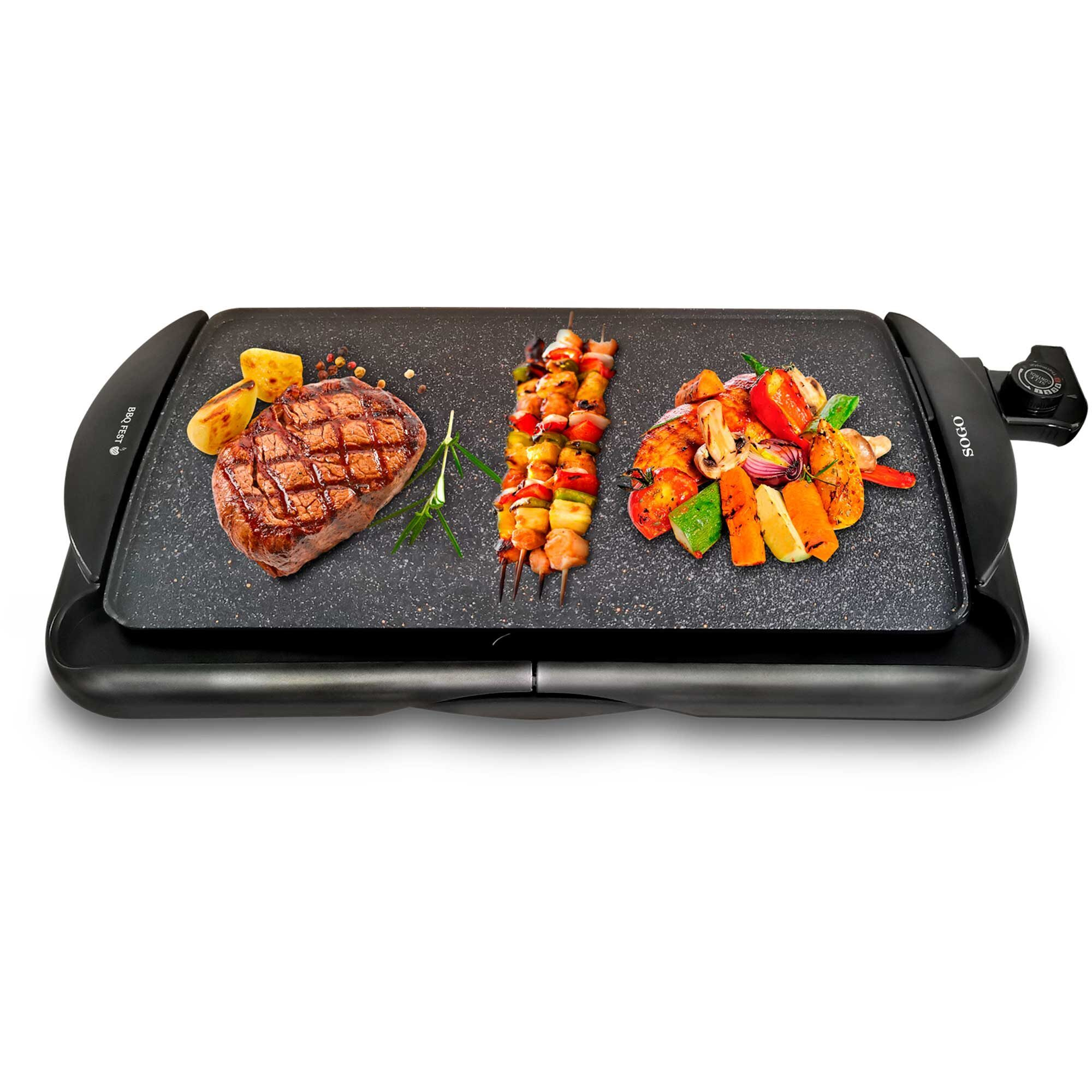 SOGO Elektrischer Tischgrill mit Stone-Finish-Beschichtung - 48x26cm - 2000W