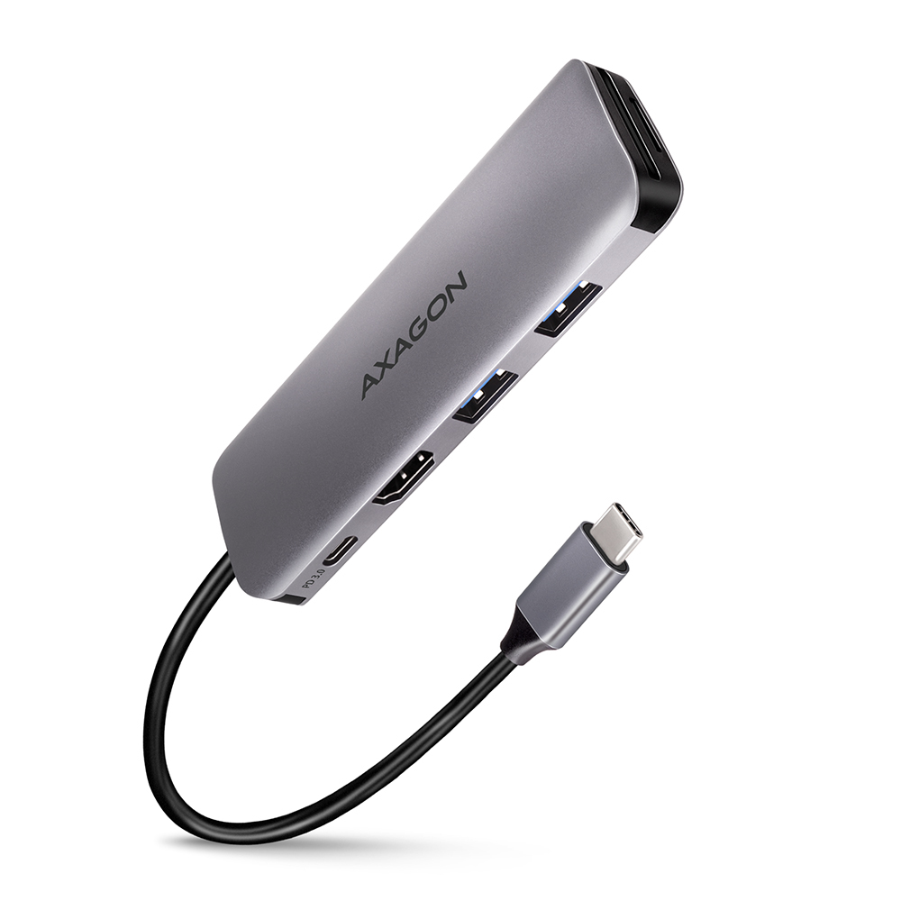 AXAGON HMC-5 USB-C-Hub, 2x USB-A, HDMI, 2x USB-C 3.2 Gen 1, 1x SD, 1x microSD, silber (HMC-5)