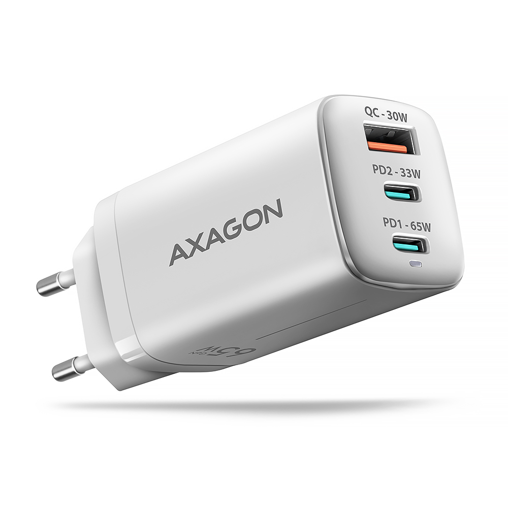 AXAGON ACU-DPQ65W 1x USB-A / 2x USB-C, PD 3.0 / QC4+ / PPS, 65W, weiß (ACU-DPQ65W)