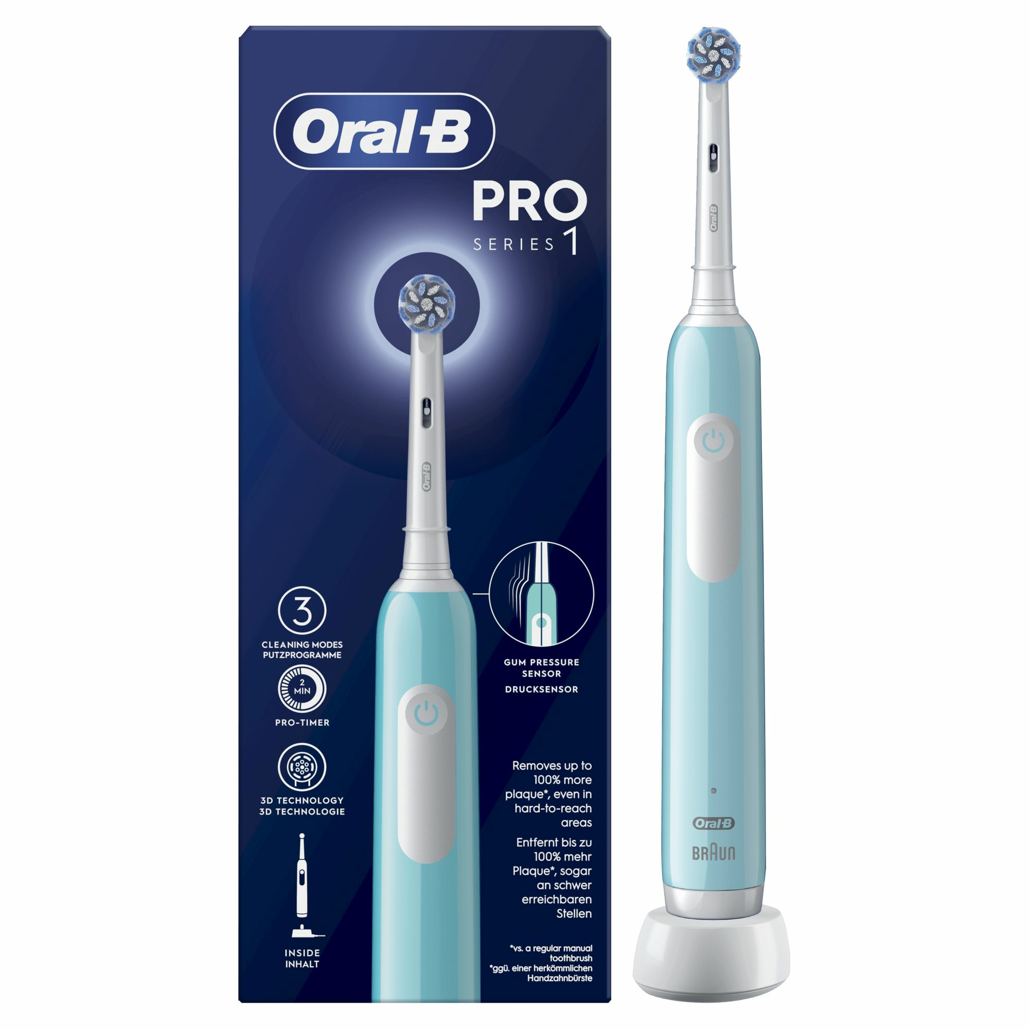 Oral-B Pro 1 Sensitive Clean - Erwachsener - Rotierende-vibrierende Zahnbürste - Tägliche Pflege - Sensibel - für weiße Zähne - 20000 Bewegungen pro Minute - Blau - 8800 Bewegungen pro Minute (013116)