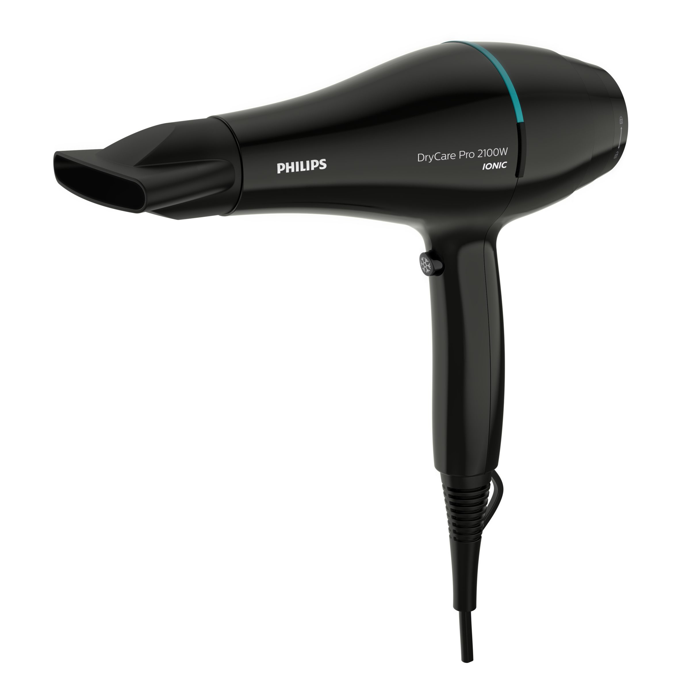 Philips BHD272/00 Profi-Haartrockner, AC-Motor, Ionenpflege, Düse 9 mm und 6 Geschwindigkeitsstufen, Temperatur Thermoprotect, 2100 W, Schwarz und Türkis, 1 Stück 950 g (BHD272/00)