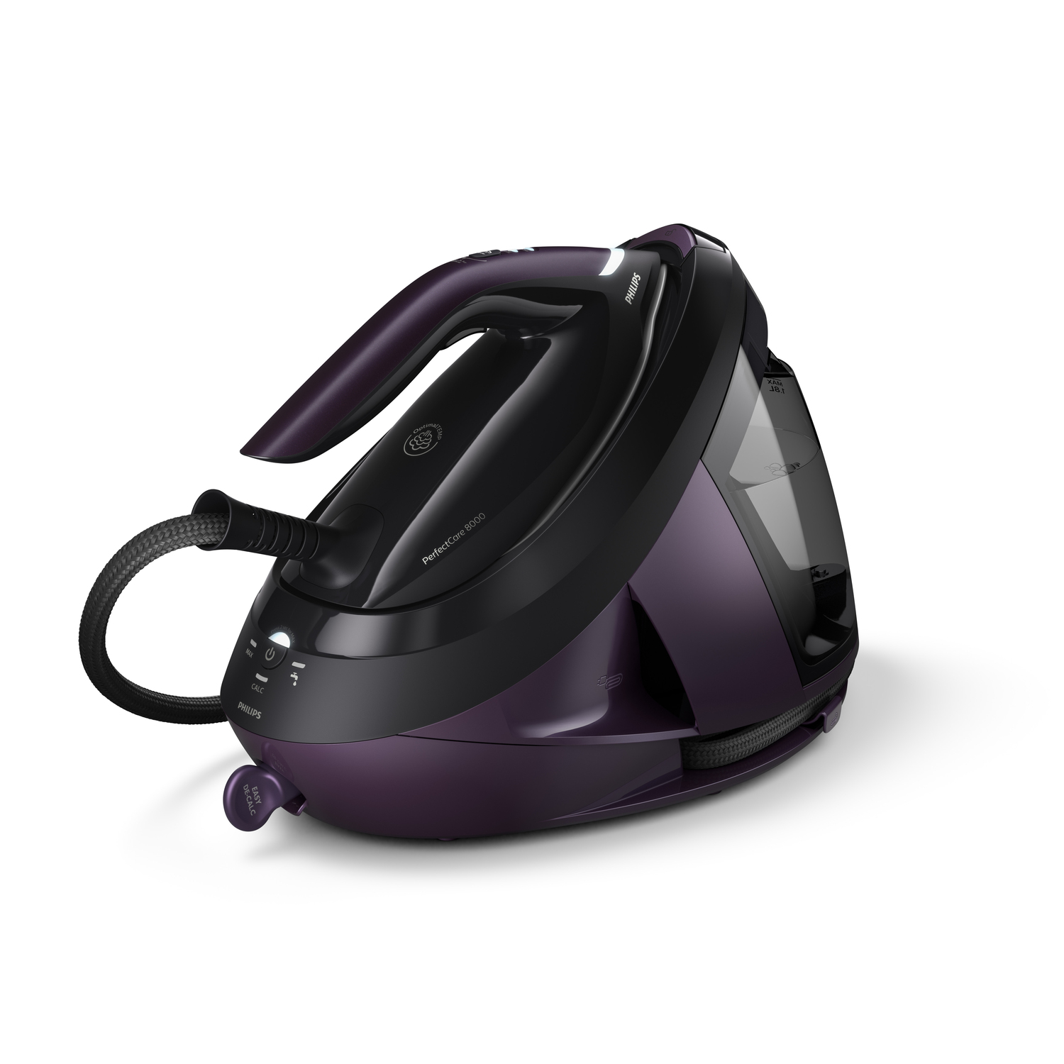 Philips PerfectCare 8000 Series PSG8160/30 Dampfbügelstation. Bügeleisen-Wattleistung: 2700 W, Dampfstoßleistung: 700 g/min, Material Bügelsohle: SteamGlide Elite-Sohle. AC Eingangsspannung: 220 - 240 V. Kabellänge: 1,8 m, Schlauchlänge: 1,8 m. Breit