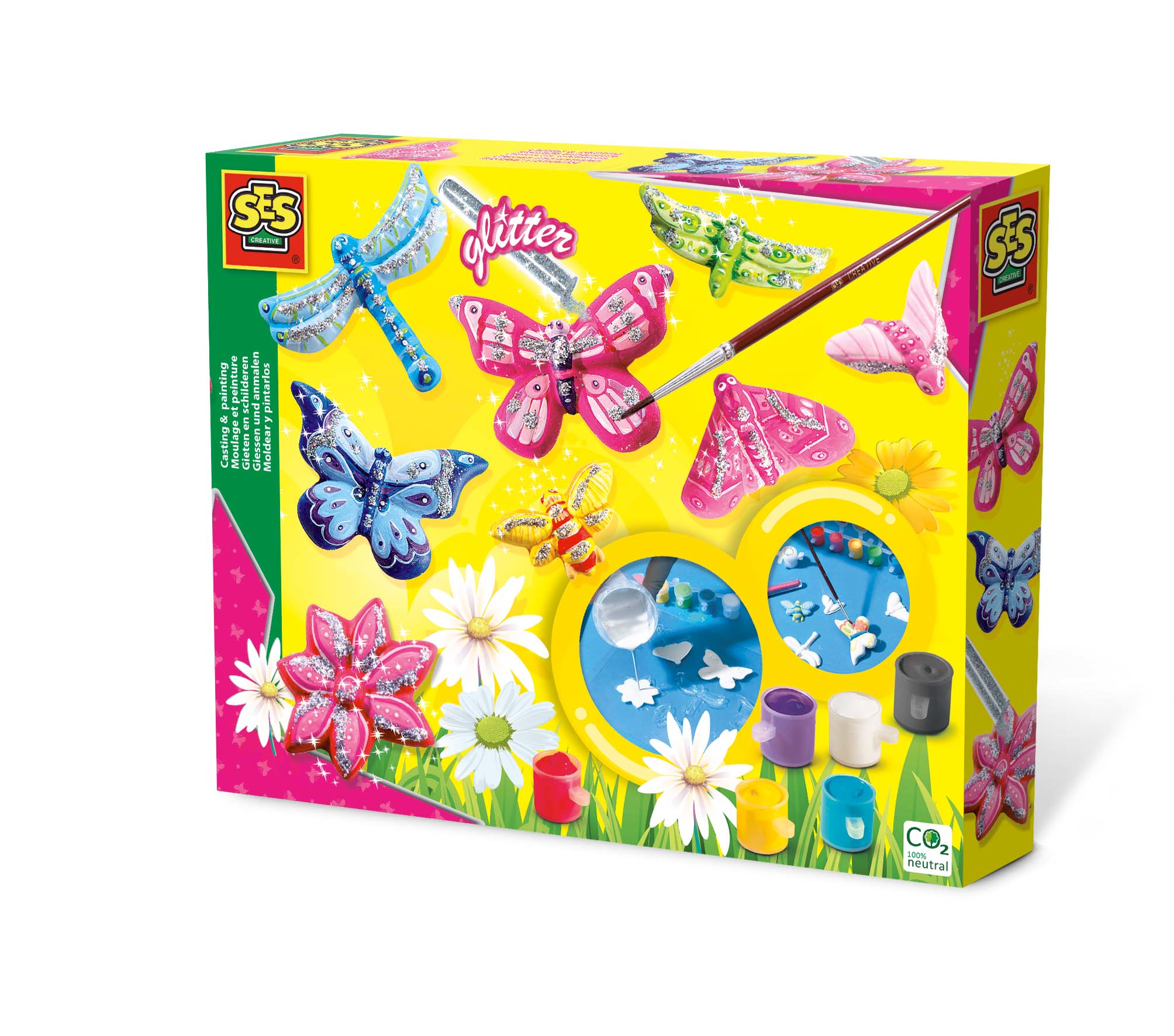 SES Creative® Gipsgießen-Set Glitzer Schmetterlinge mehrfarbig