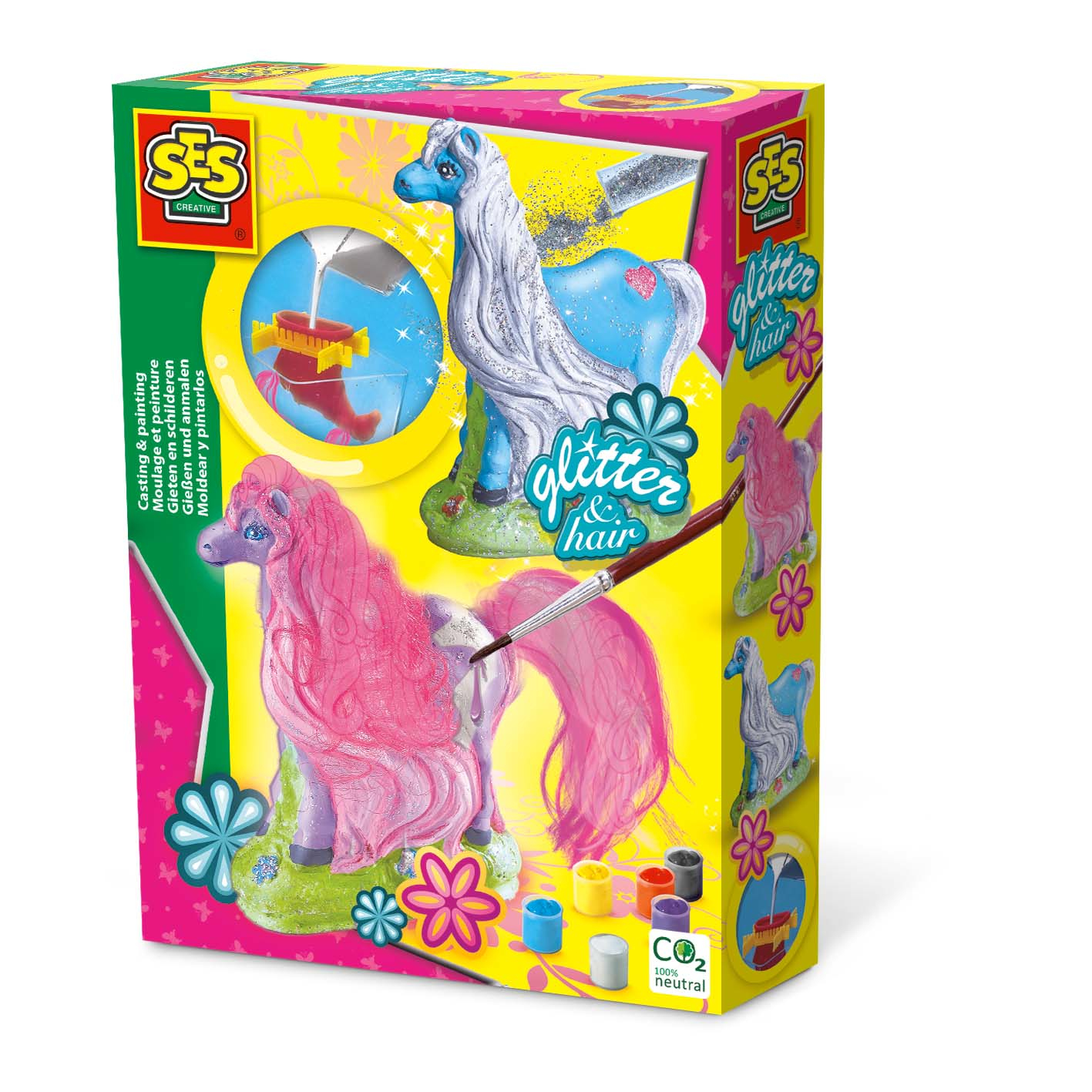 SES Creative® Gipsgießen-Set Glitzer Pfernd mit Mähne mehrfarbig
