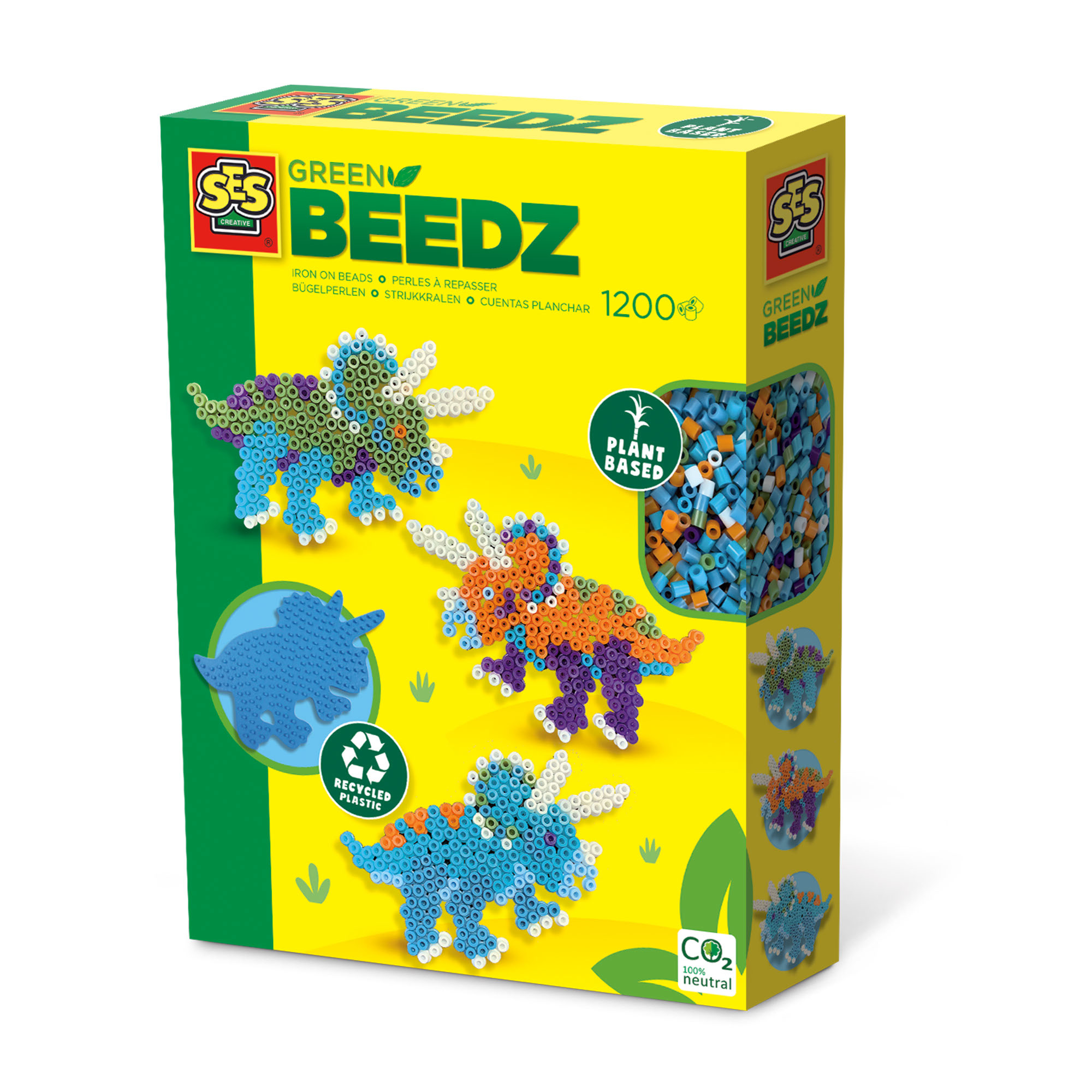 SES Creative® Bügelperlen Set GREEN BEEDZ Triceratops mehrfarbig
