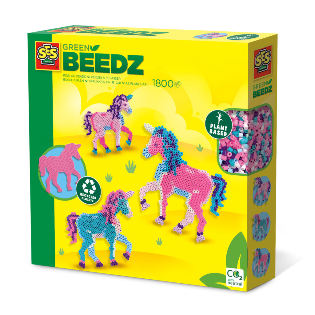 SES Creative® Bügelperlen Set GREEN BEEDZ Einhorn mehrfarbig