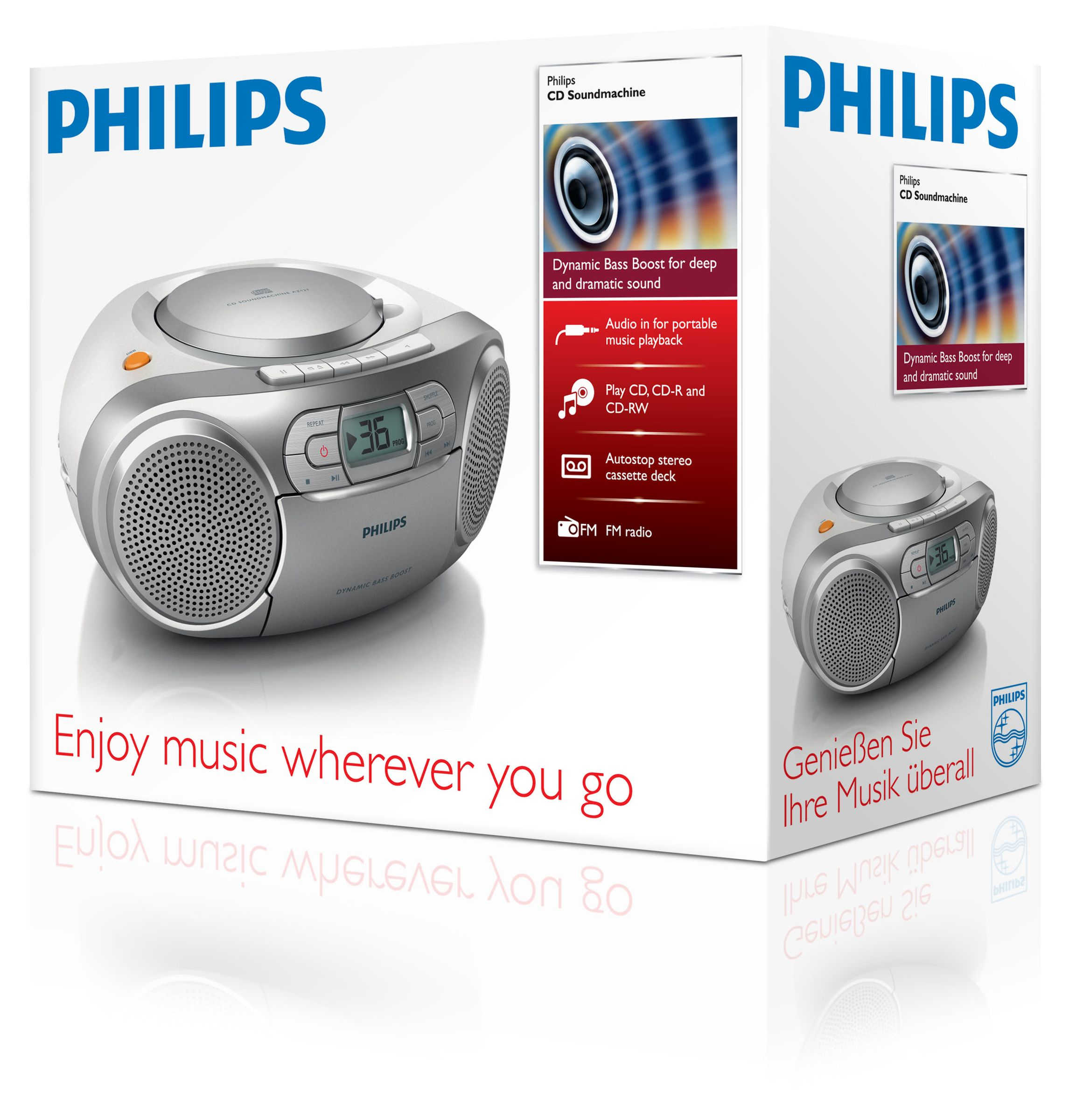 Philips AZ127 Radiorekorder mit CD-Spieler und Kassettendeck