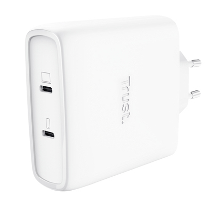 Trust Maxo USB-C-GaN-Ladegerät 100 W mit 2 USB-C-Anschlüssen, Weiß (25528)