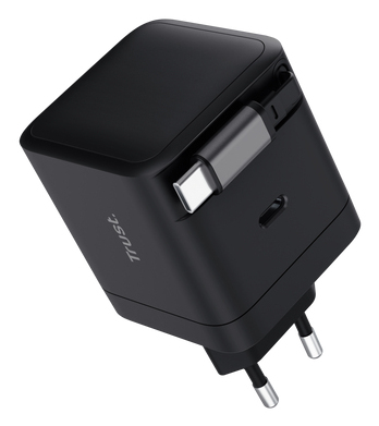 25805 TRUST Maxo EU USB Ladegeraet 65 W einziehbares Kabel 1xUSB-C schwarz (25805)