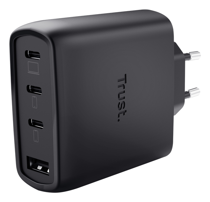 Trust Maxo GaN-USB-Tischladegerät mit 65 W und 4 Anschlüssen, Schwarz (26067, USB-C, USB-A)