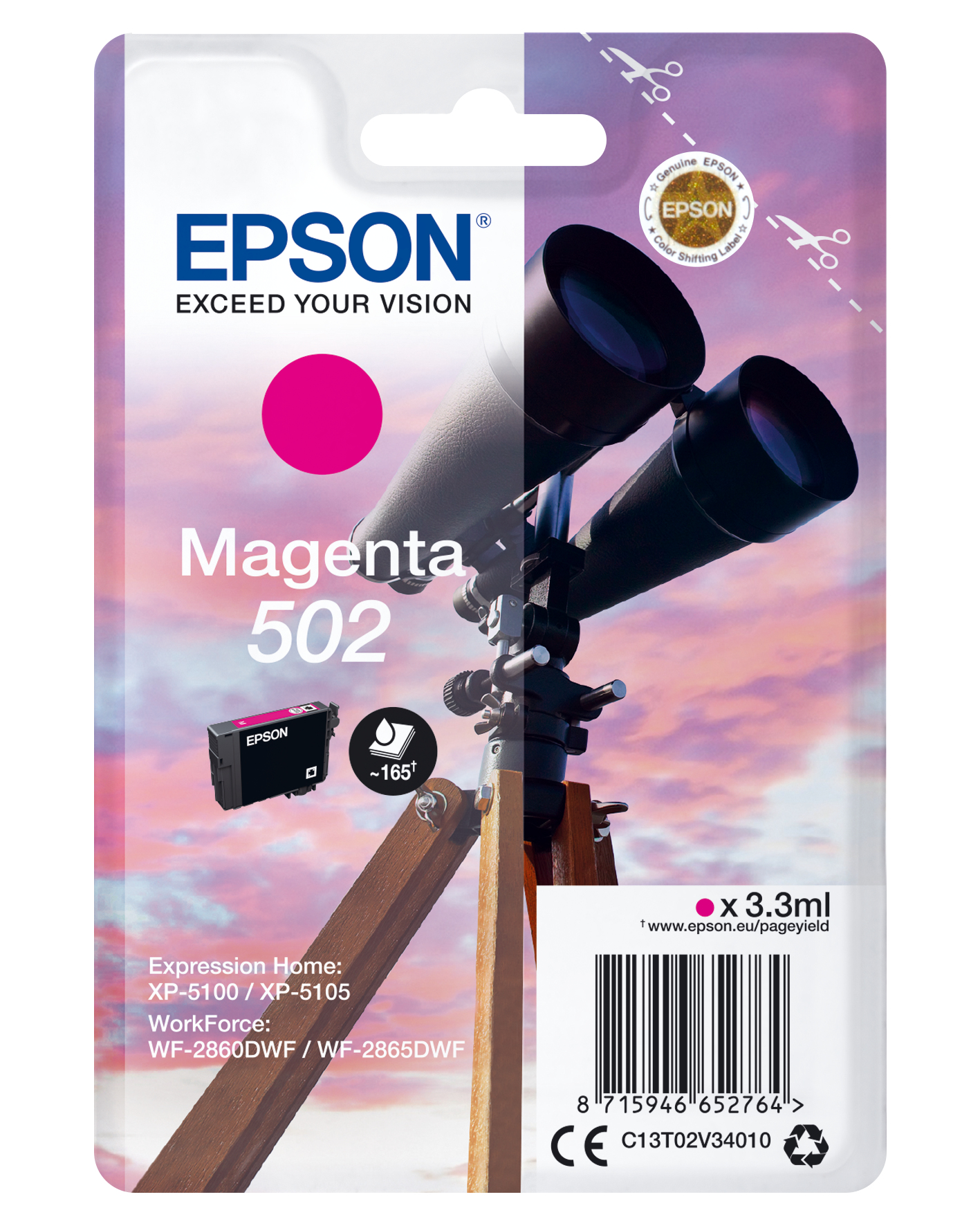 EPSON Singlepack Magenta 502 Ink SEC (C13T02V34020)