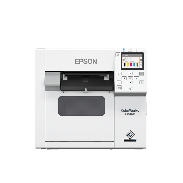 Epson ColorWorks CW-C4000E (BK) - Etikettendrucker - Farbe - Tintenstrahl - Rolle (10,2 cm) - 1200 x 1200 dpi - bis zu 100 mm/Sek. (einfarbig)/ bis zu 100 mm/Sek. (Farbe) - USB, USB-Host - Cutter