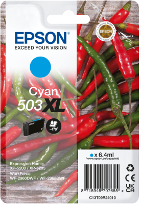 Epson 503XL - 6.4 ml - XL - Cyan - original - Blister mit RF- / aktustischem Alarmsignal - Tintenpatrone - für Expression Home XP-5200, XP-5205, WorkForce WF-2960DWF, WF-2965DWF
