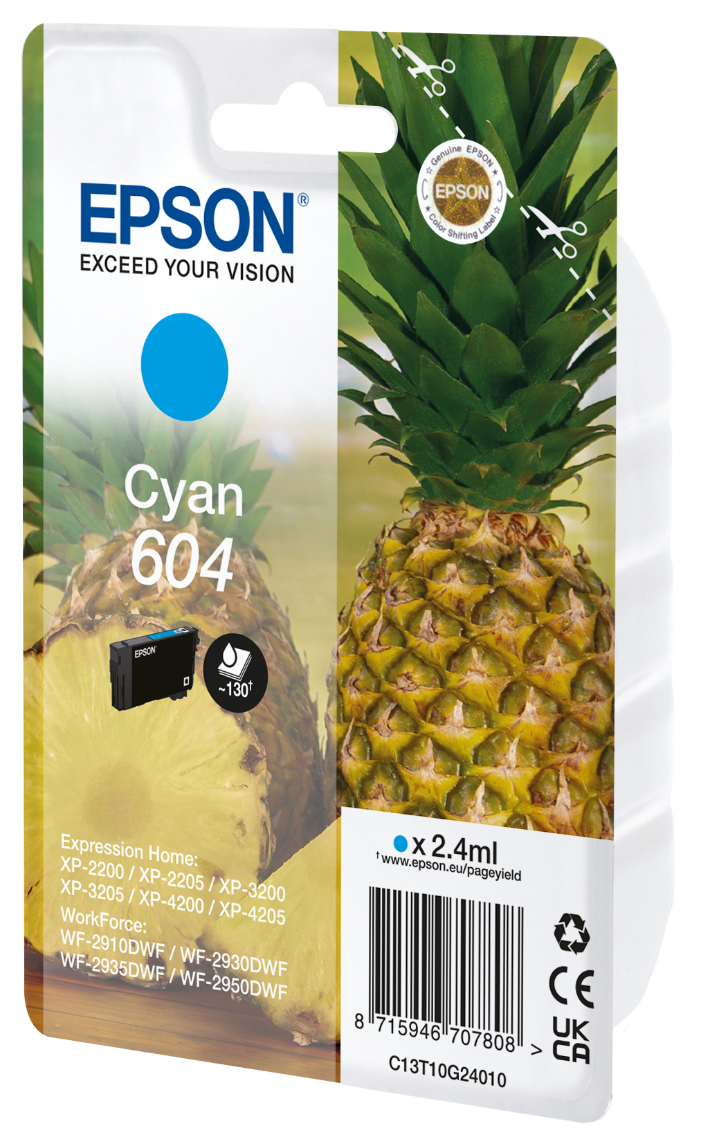 Epson 604 - 2,4 ml - Cyan - original - Blister mit RF- / aktustischem Alarmsignal - Tintenpatrone (C13T10G24020)