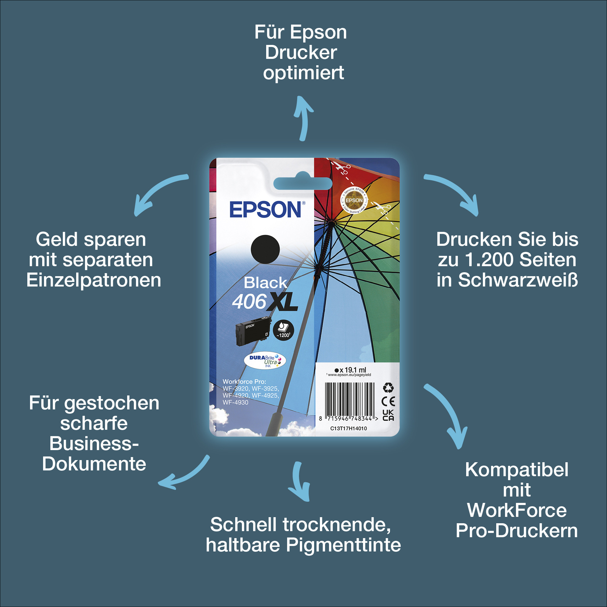 Epson 406XL - 19.1 ml - XL - Schwarz - original - Blisterverpackung - Tintenpatrone (C13T17H14010)