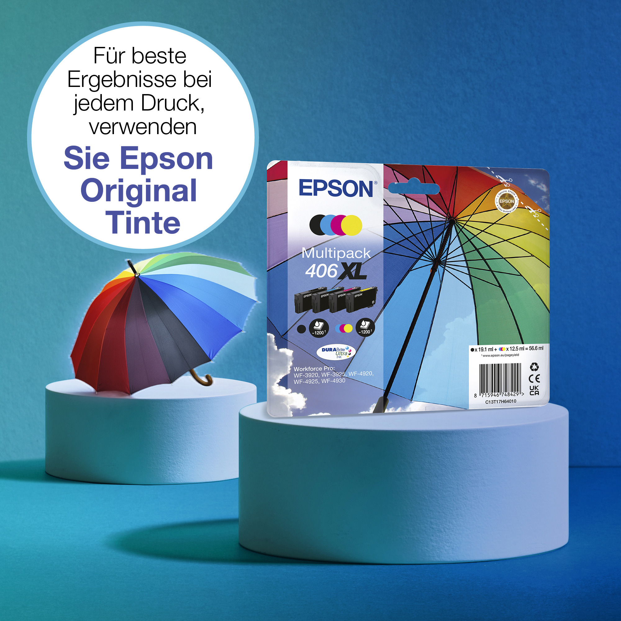 Epson 406XL Multipack - 4er-Pack - XL - Schwarz, Gelb, Cyan, Magenta - original - Blisterverpackung - Tintenpatrone (C13T17H64010)